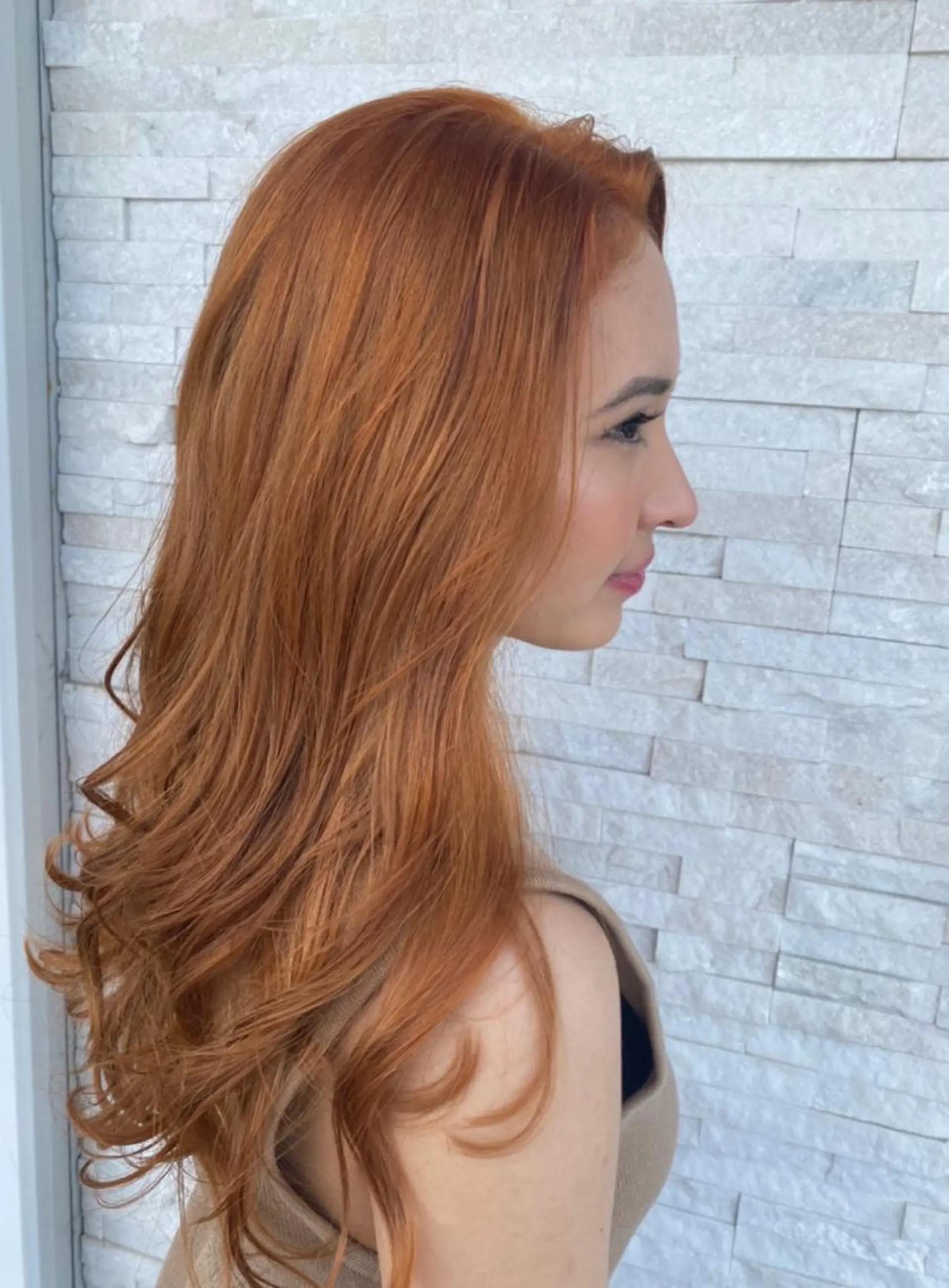 ロング カラー パーマ オレンジ 美容室 ソンリエのヘアスタイル