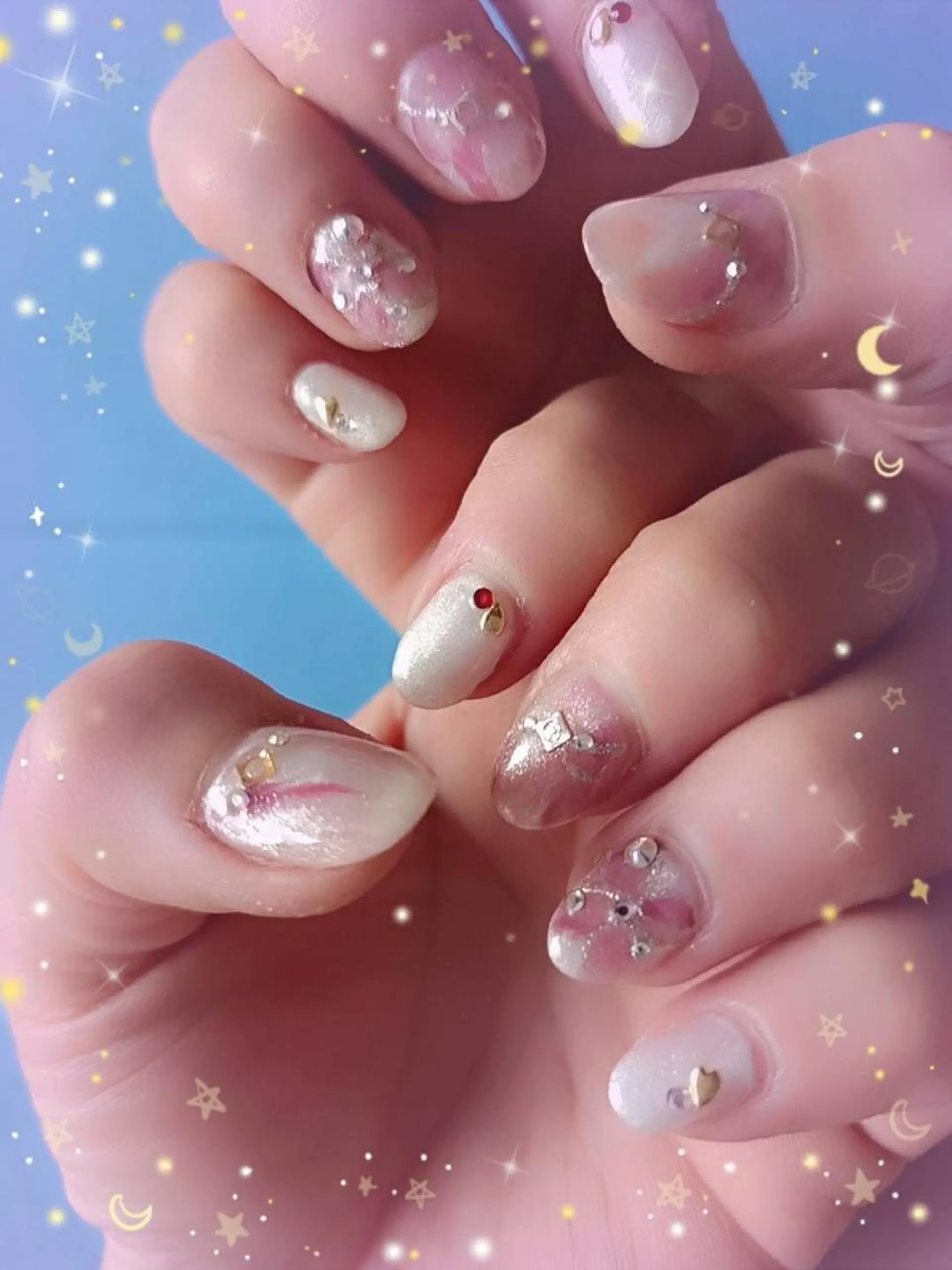 ネイル ピンク ホワイト ネイルサロンキュアイスト所属・キュアイスト アコパラジェル調布のネイルデザイン