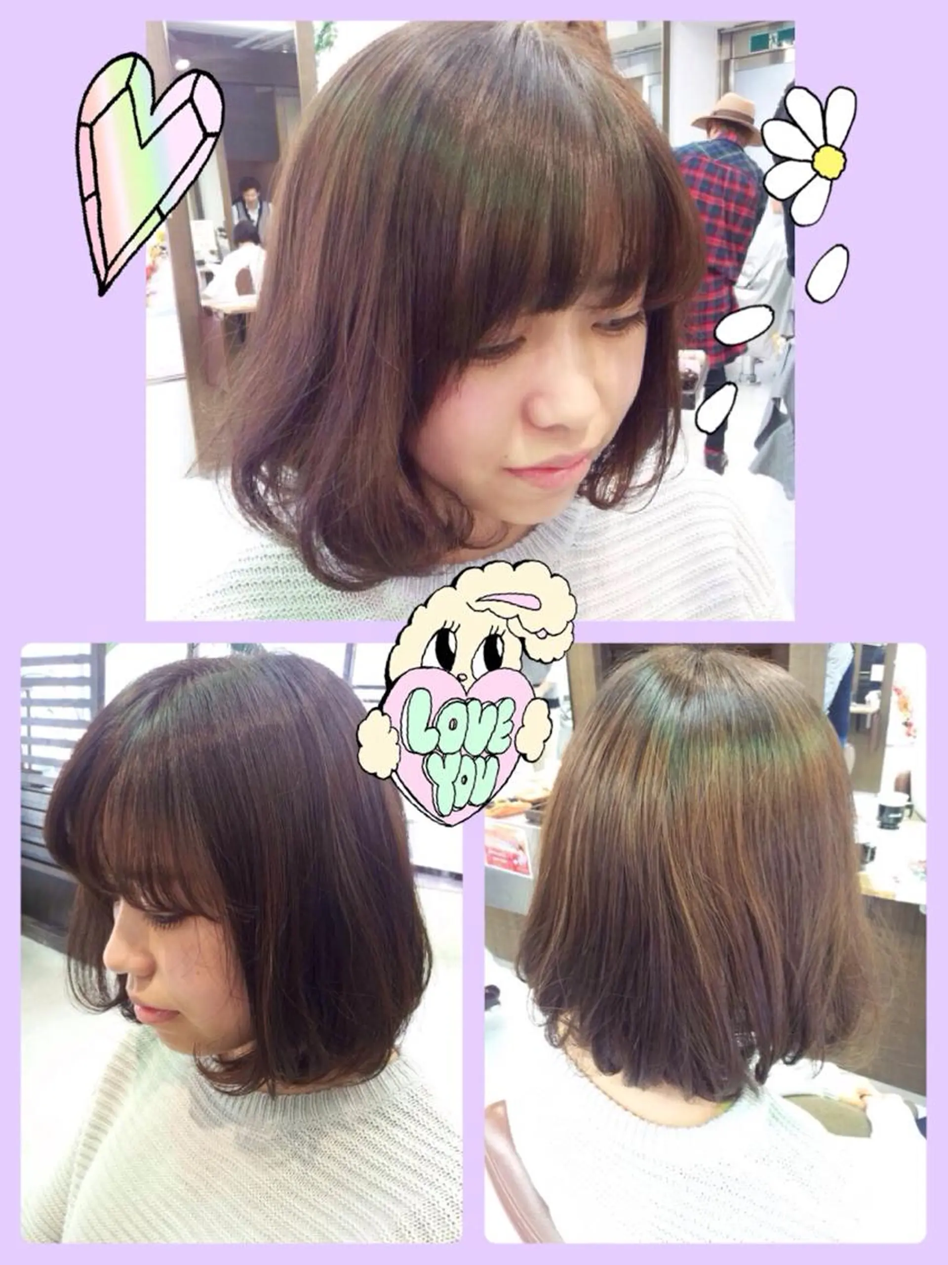 ミディアム アッシュ ボブ シースルーバング 韓国ヘア得意❤︎森澤 悠佳のヘアスタイル