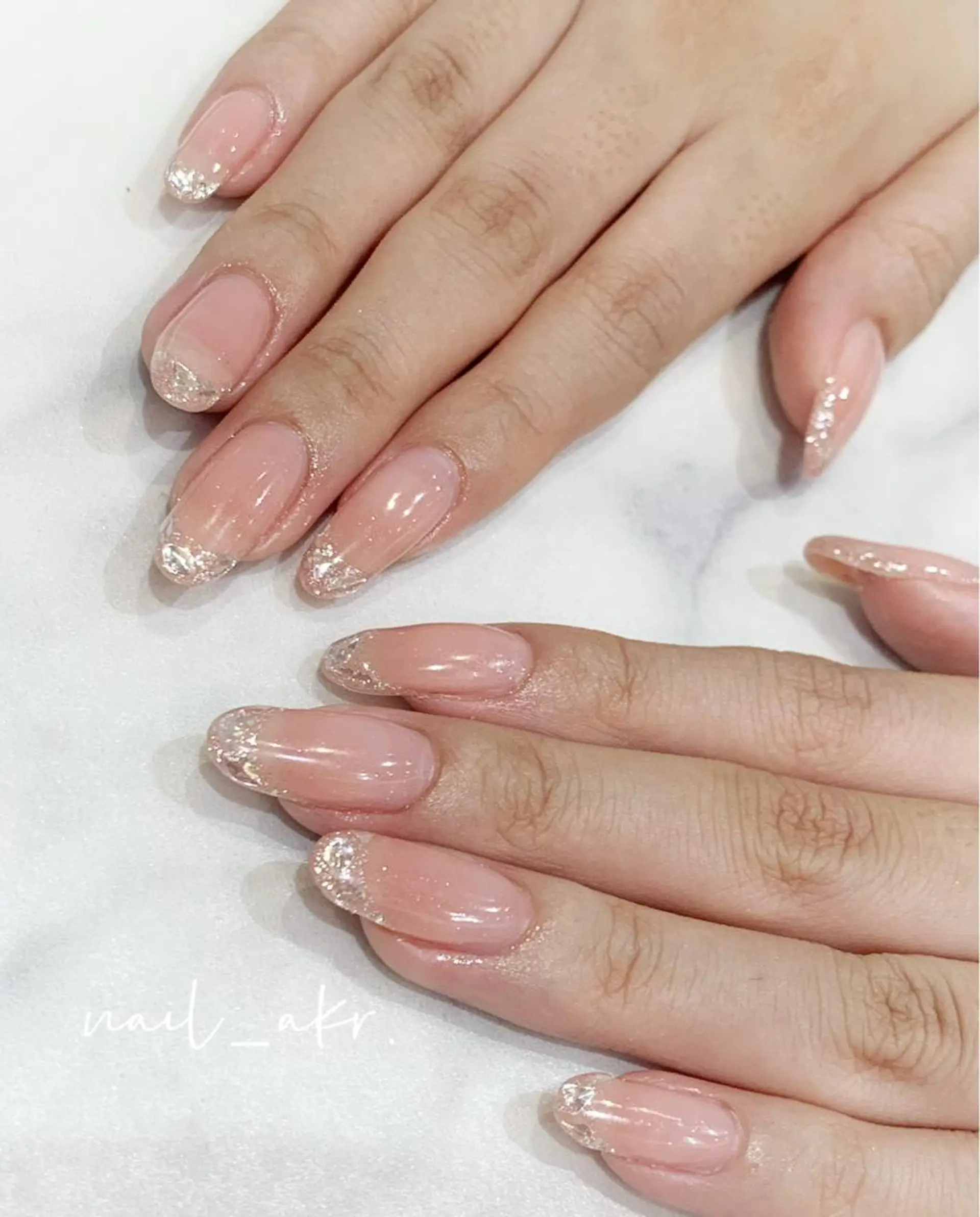 ネイル フレンチネイル ジェルネイル ガラスフレンチ ピンク nailAVANCE akariのネイルデザイン