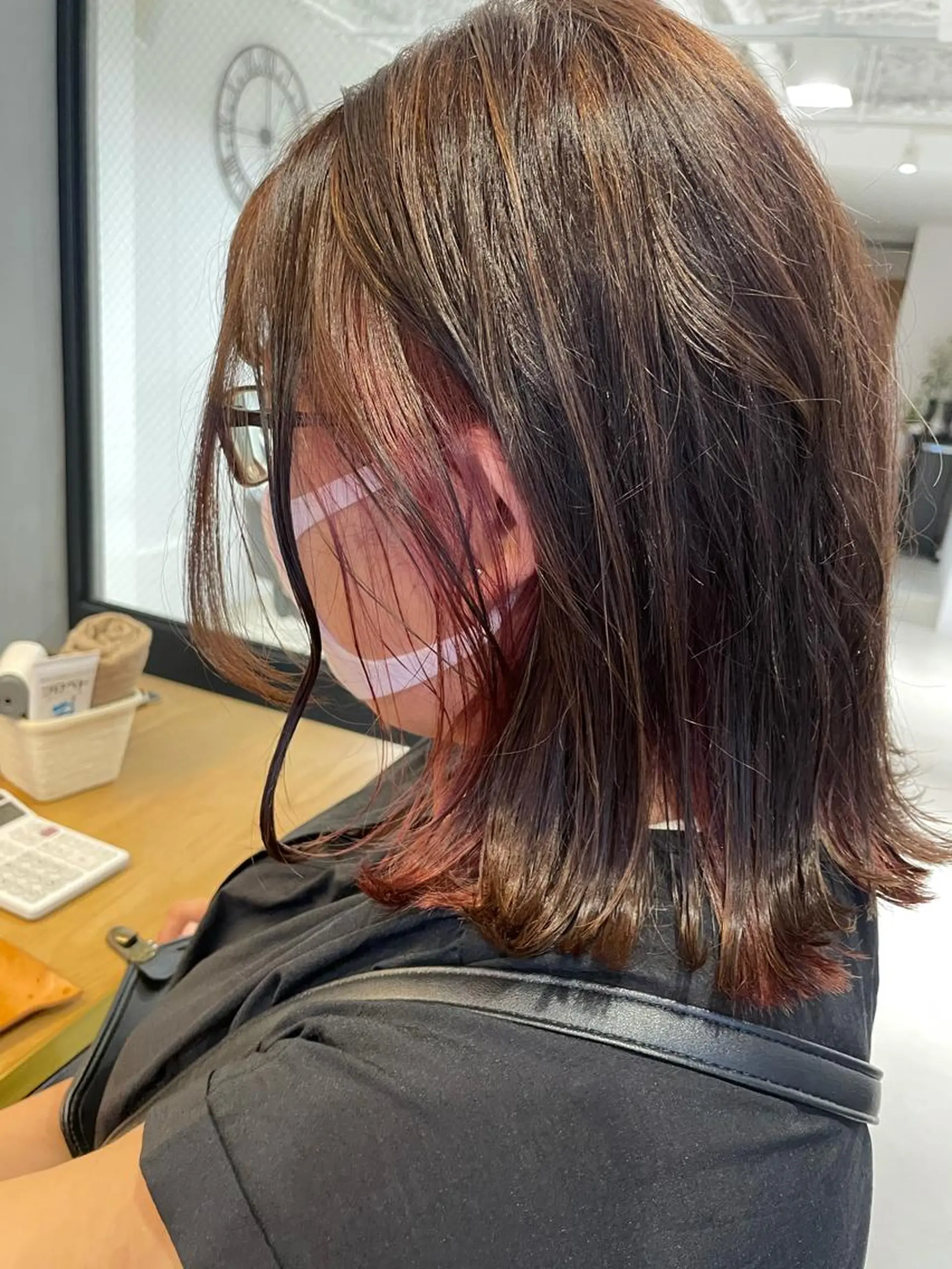 ミディアム カラー 暖色カラー🍊 ボブ🌿顔周りcutのヘアスタイル