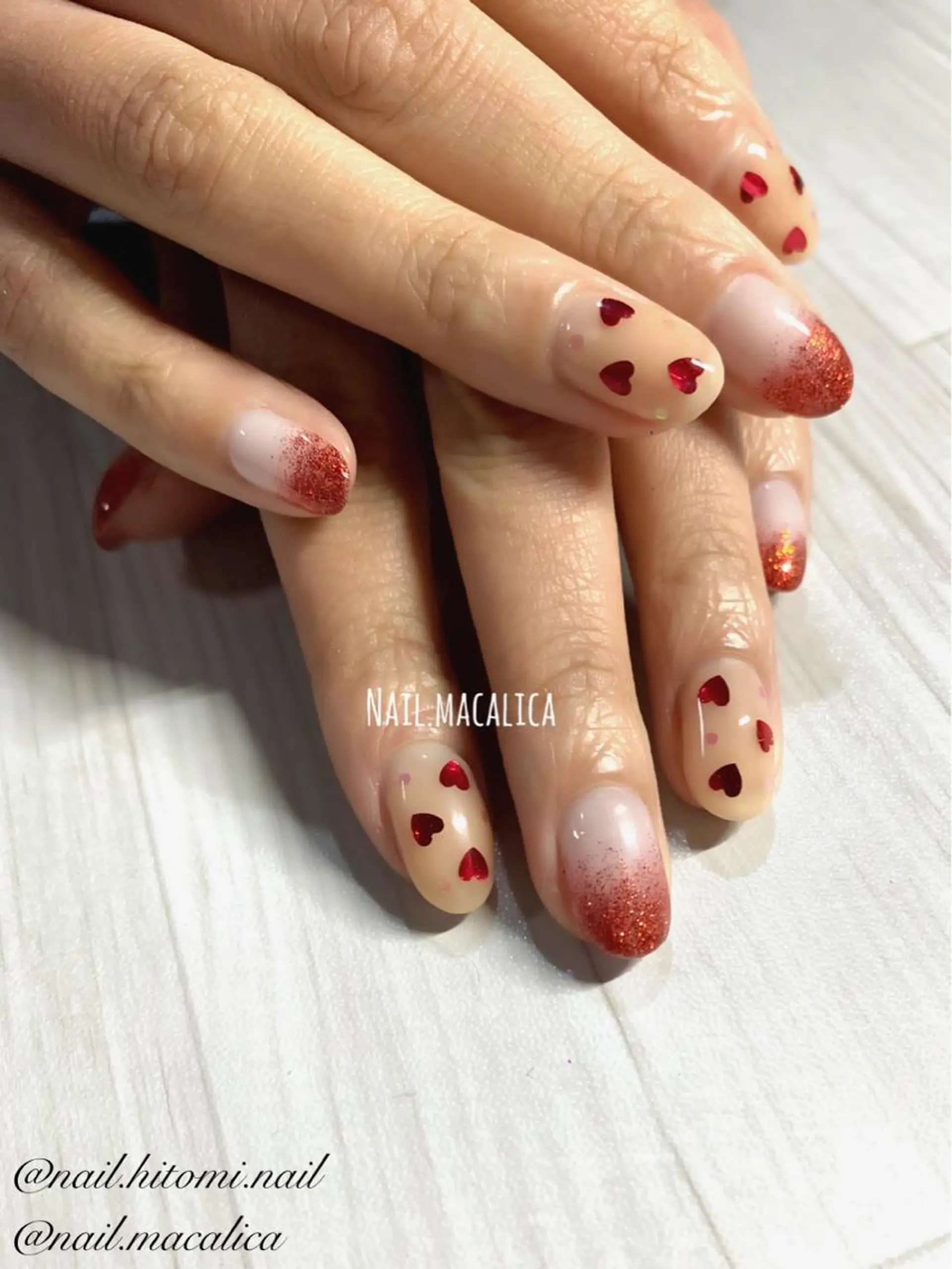 ネイル ハート ワンカラーネイル バレンタイン ハンドネイル Nail macalicaのネイルデザイン