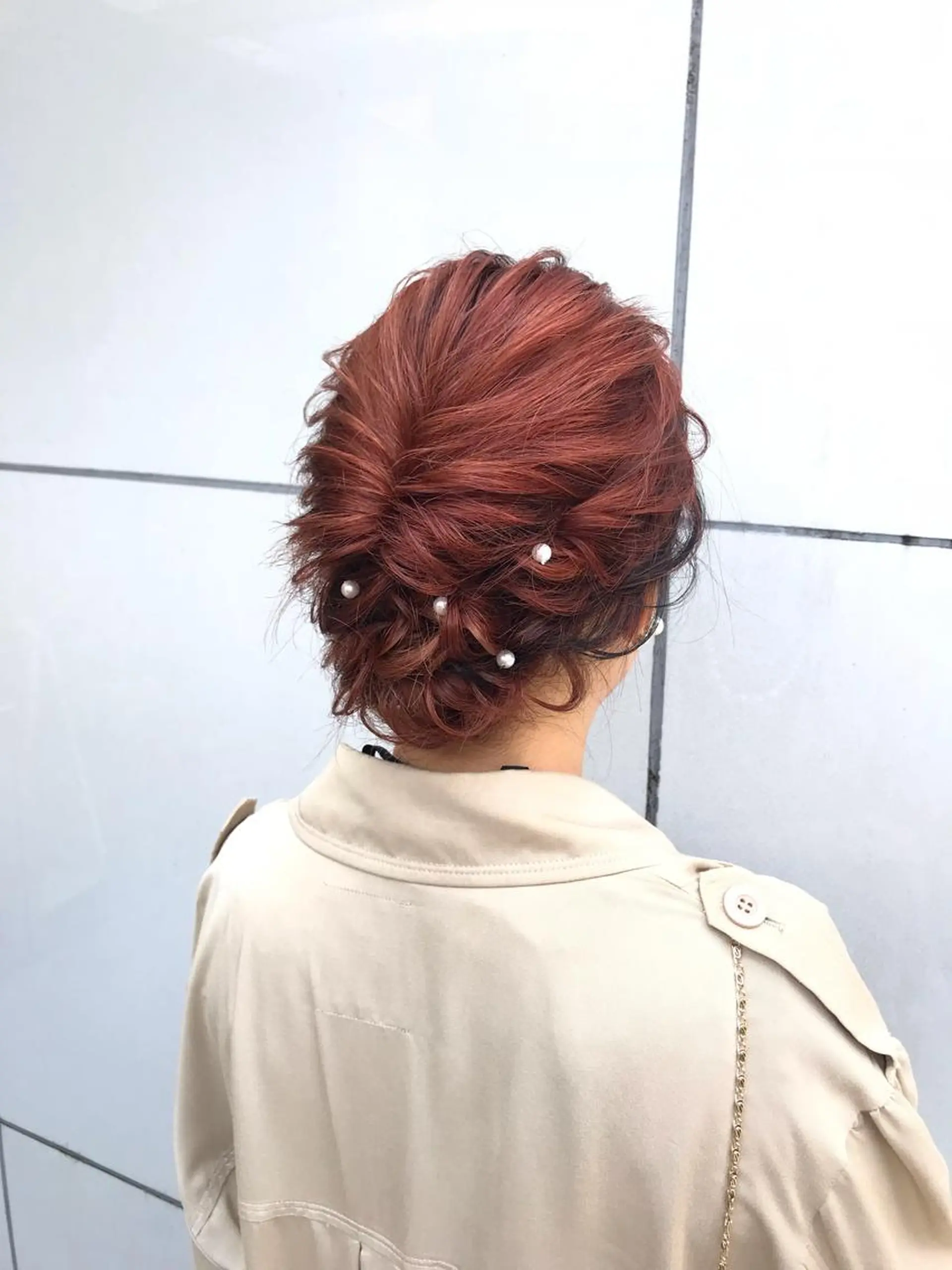 ヘアアレンジ 暖色カラー🍊 ボブ🌿顔周りcutのヘアスタイル