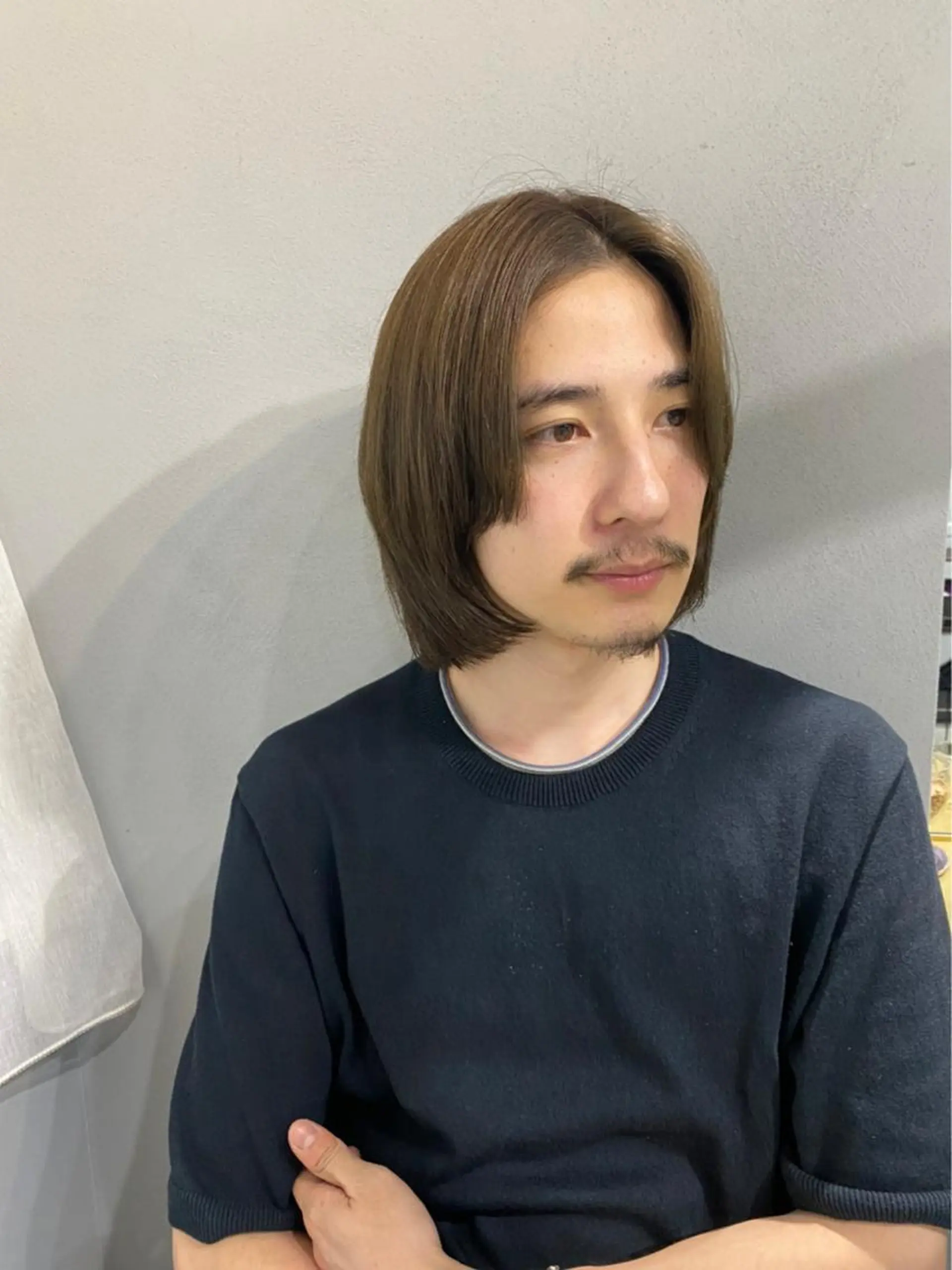 ミディアム カラー メンズ ボブパーマコテ巻き風 パーマNo1深江秀平のヘアスタイル