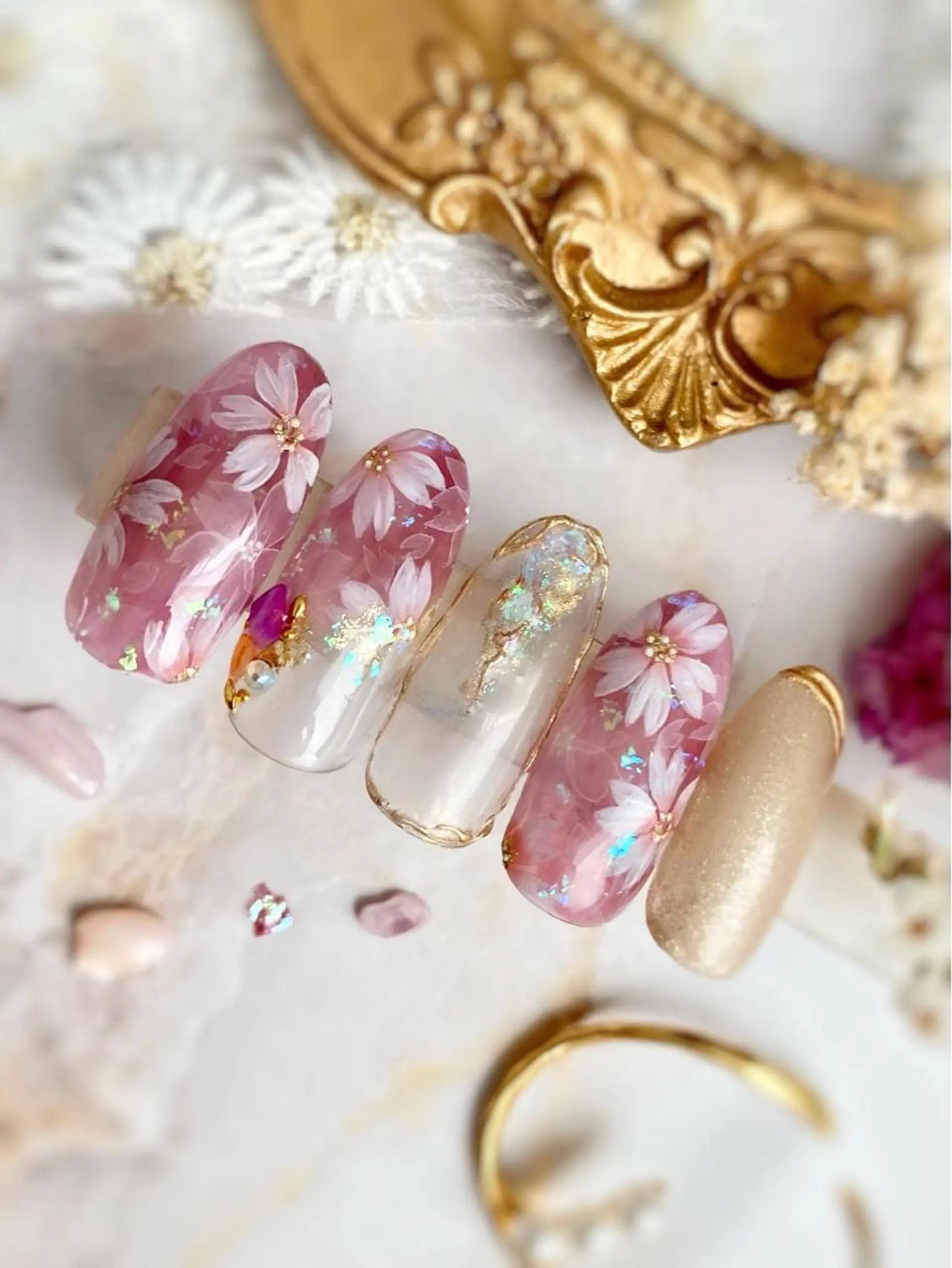 ネイル アートネイル 桜ネイル クリアネイル ミラーネイル オフィスネイル yuko (ネイリスト)のネイルデザイン