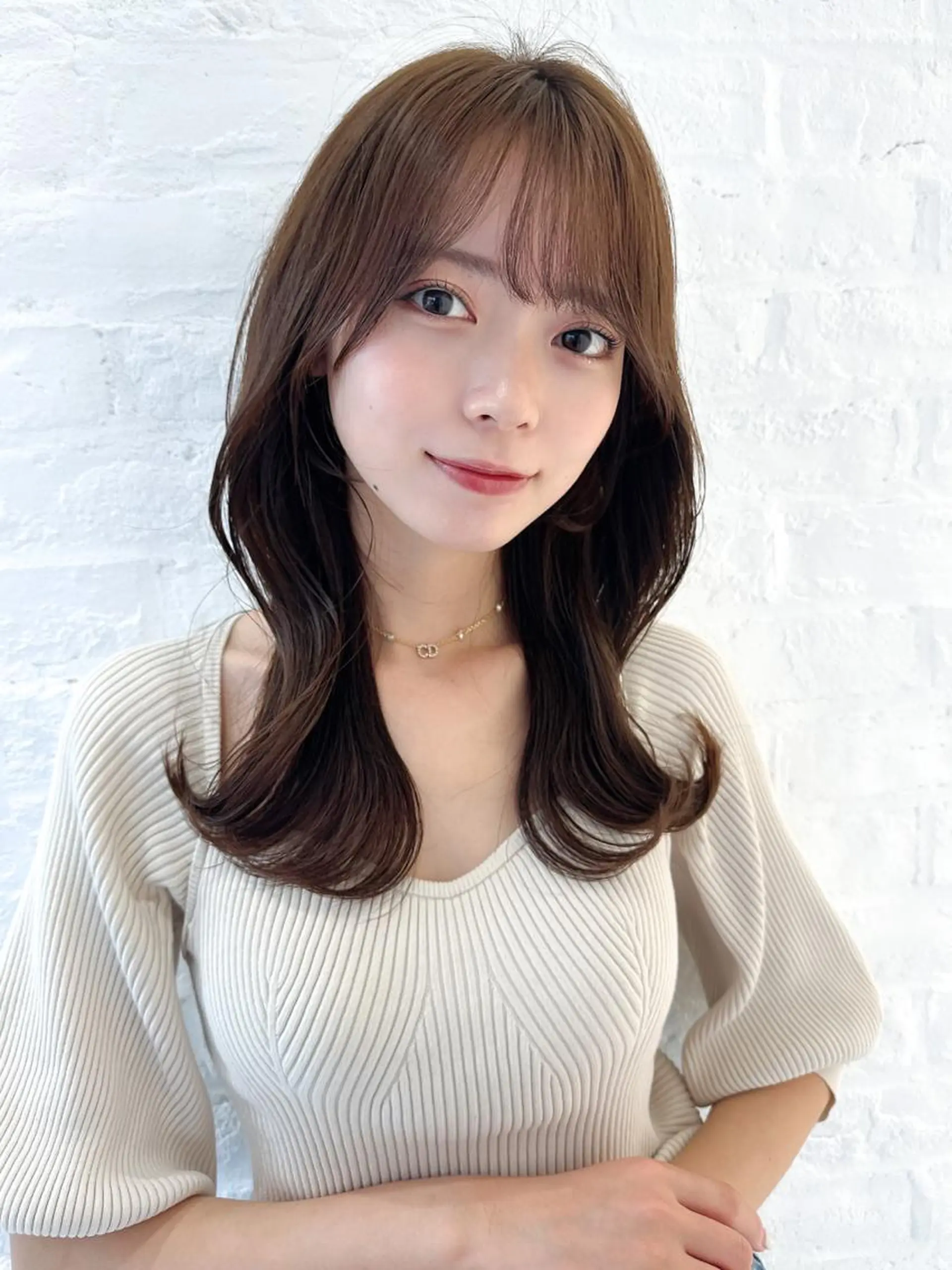 セミロング カラー ベージュカラー ブラウンカラー ブラウンベージュ くびれヘア 顔まわりレイヤー カット ヘアカラー トリートメント 顔周り/くびれヘア 韓国ヘア💕風間るなのヘアスタイル