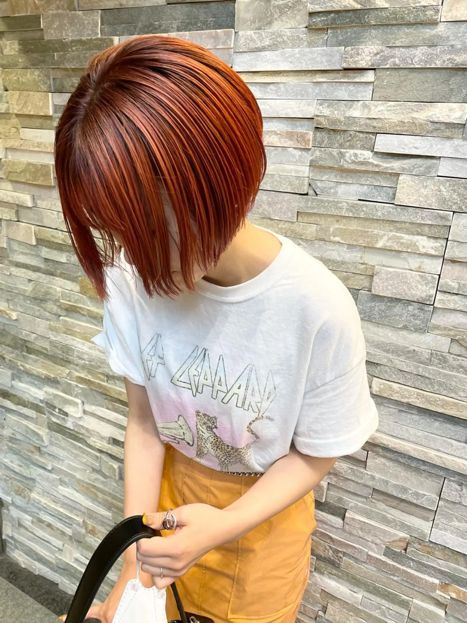 ミディアム カラー パーマ ヘアアレンジ メンズ キッズ ネイル マツエク・マツパ オレンジ カラーマツエク ブラウン オレンジ カット ヘアカラー トリートメント tatsumi/ボブ ウルフ/レイヤーのヘアスタイル