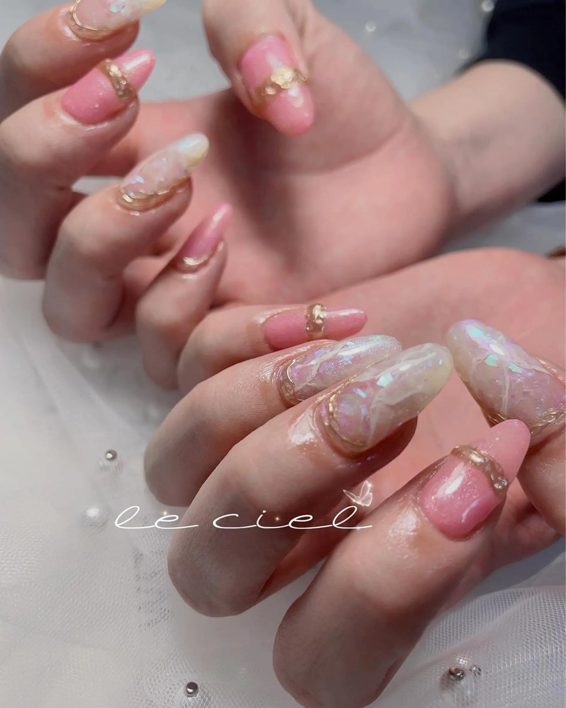 ネイル ジェルネイル 大理石ネイル(マーブル) ミラーネイル 春ネイル Naka Rieのネイルデザイン