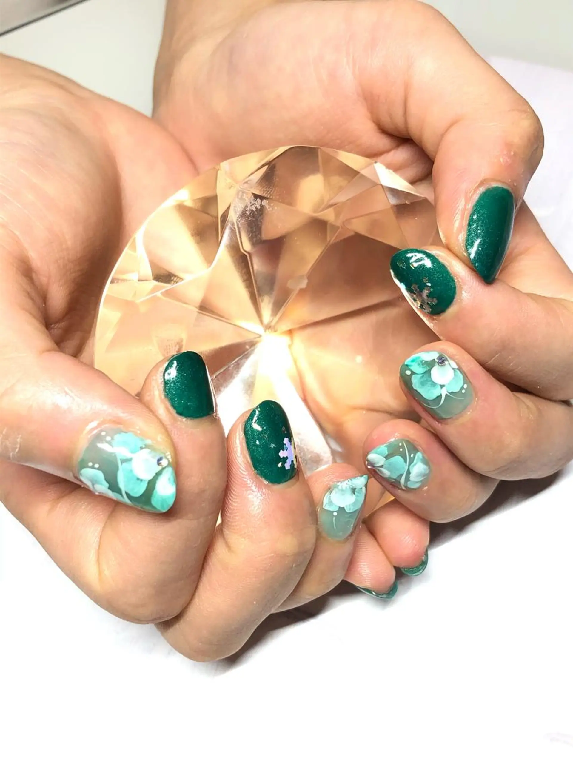 ネイル クリアネイル フラワーネイル グリーン Mirei NAIL 金児のネイルデザイン