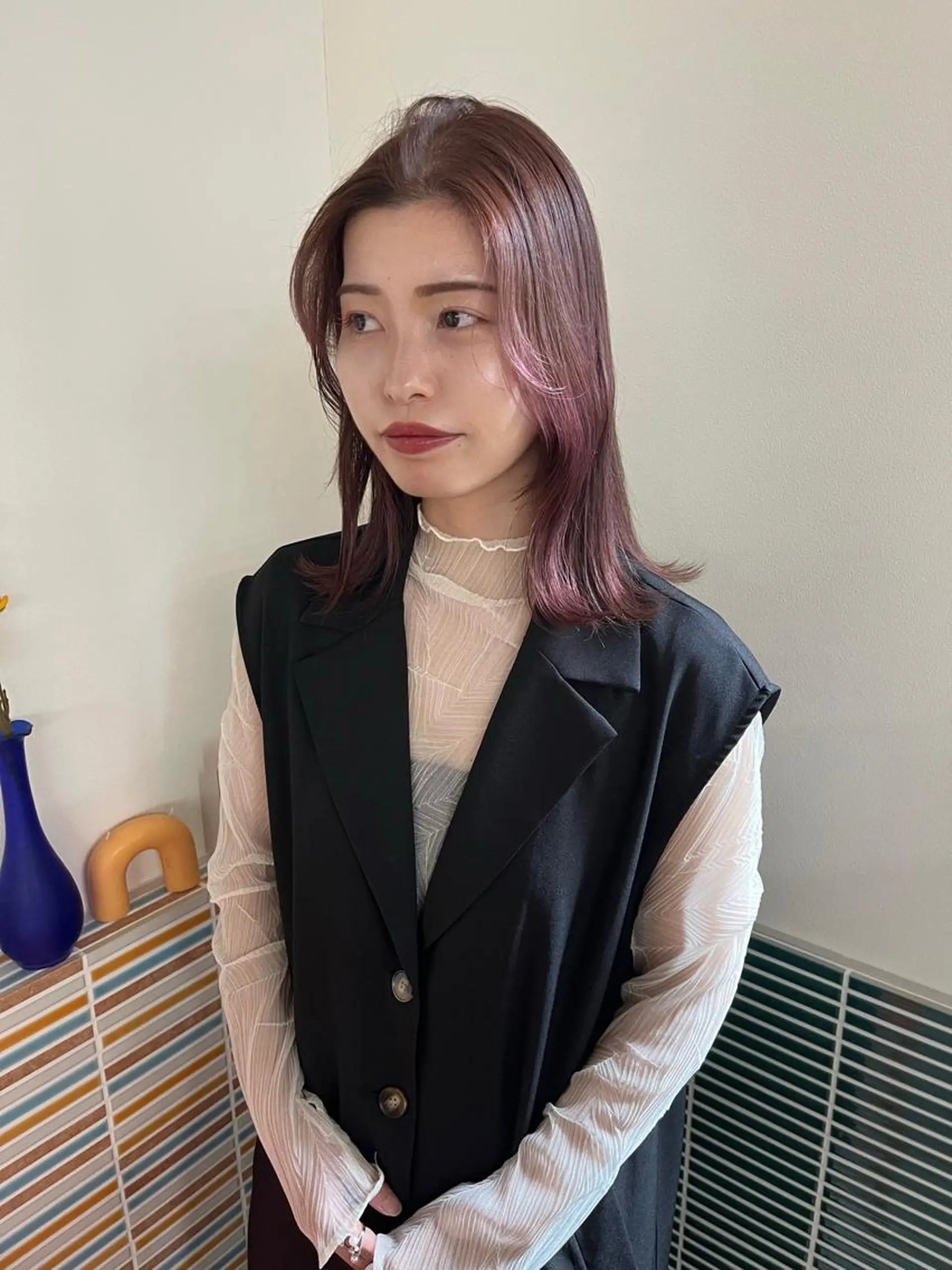 ミディアム カラー ピンクカラー カット ヘアカラー トリートメント 🩷ハイトーン透明感 レイヤー🩷ユリカのヘアスタイル