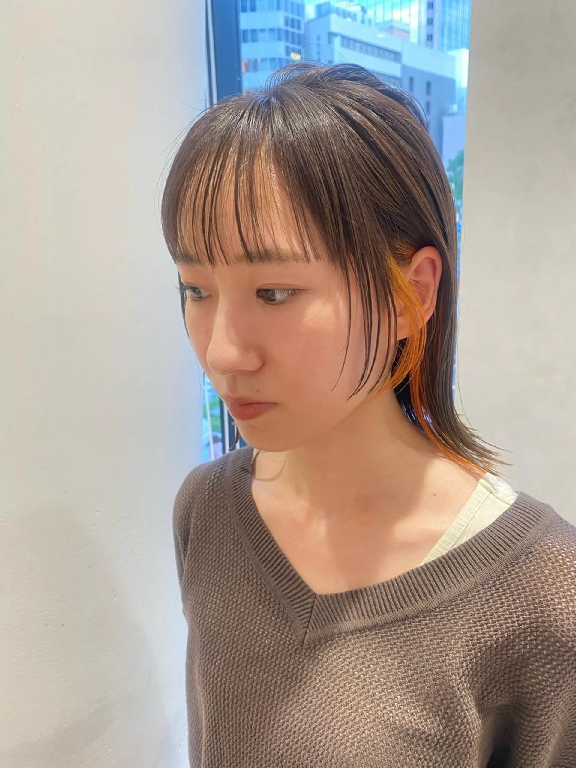 ショート カラー インナーカラー オレンジ カット ヘアカラー トリートメント 増井 彩乃のヘアスタイル