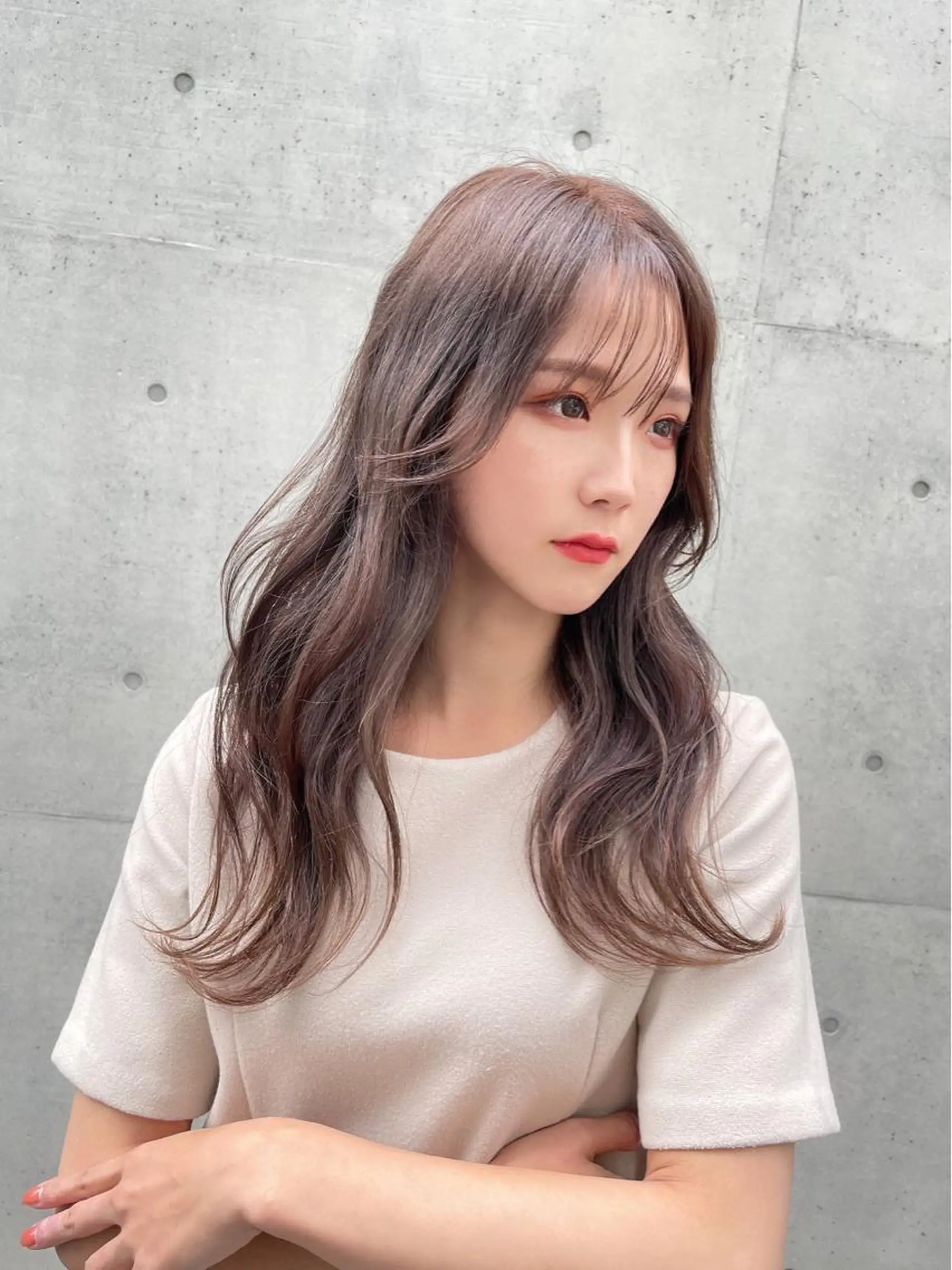 ロング カラー ヘアアレンジ ベージュカラー ブリーチ ブリーチなしカラー 韓国風ヘア ヘアカラー トリートメント RAIA💎ケア ブリーチ＆パーマ💎のヘアスタイル