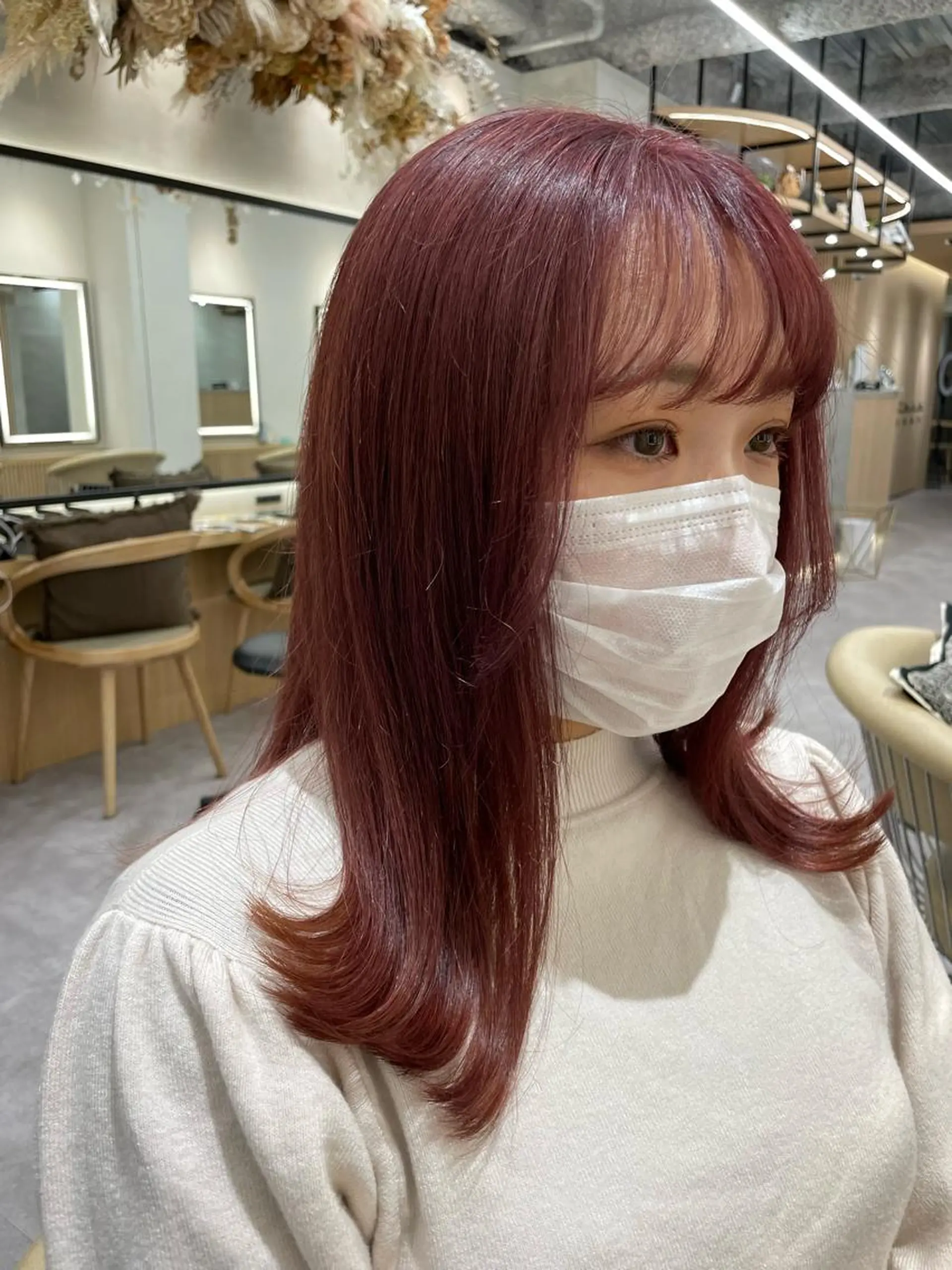 セミロング カラー パーマ ヘアアレンジ メンズ キッズ ネイル ピンクカラー バイオレットカラー ピンク レイヤー縮毛矯正 ささきすずね💗のヘアスタイル