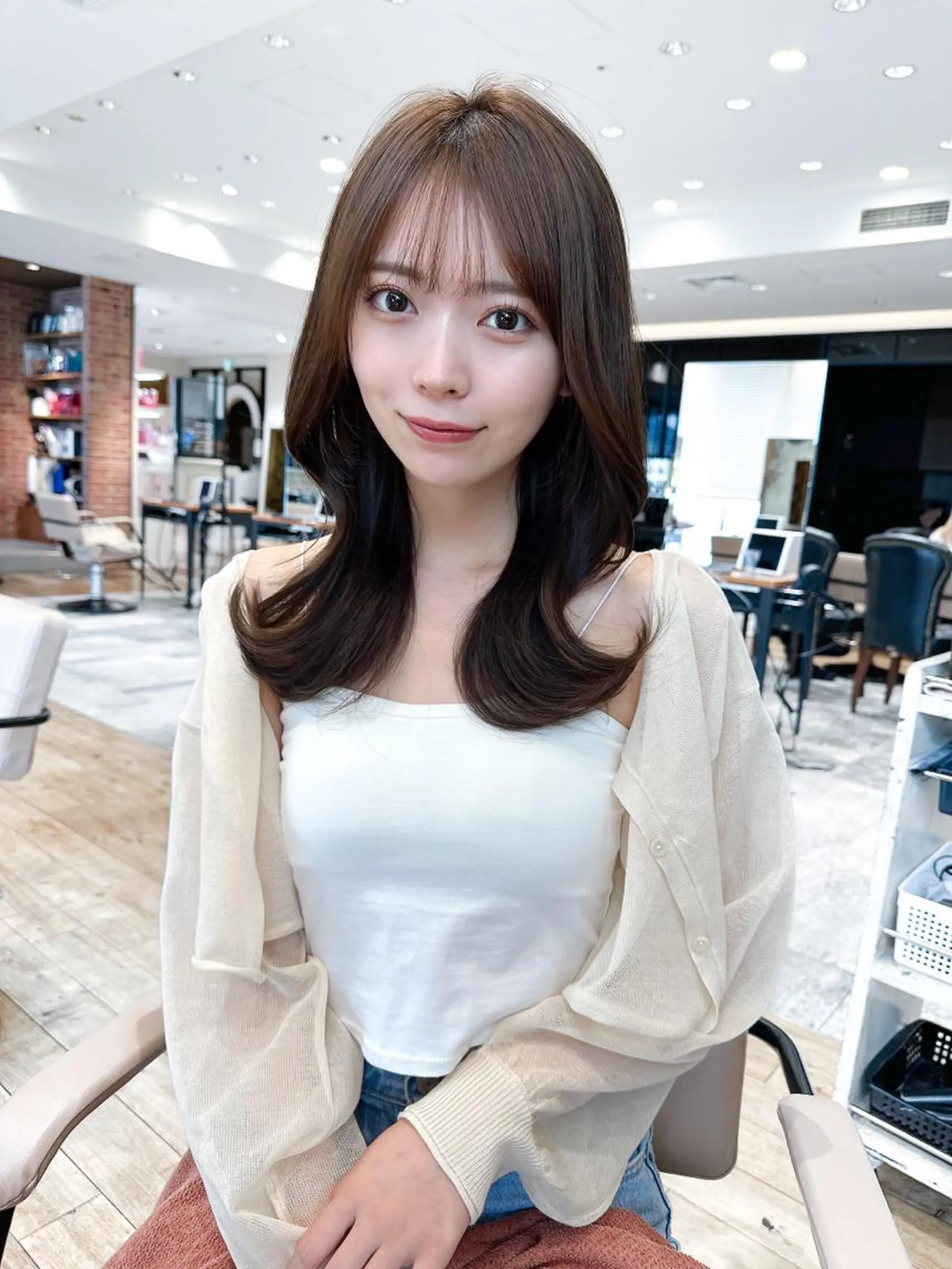 セミロング カラー ベージュカラー ブラウンカラー ブラウンベージュ くびれヘア 顔周りカット カット ヘアカラー トリートメント 顔周り/くびれヘア 韓国ヘア💕風間るなのヘアスタイル