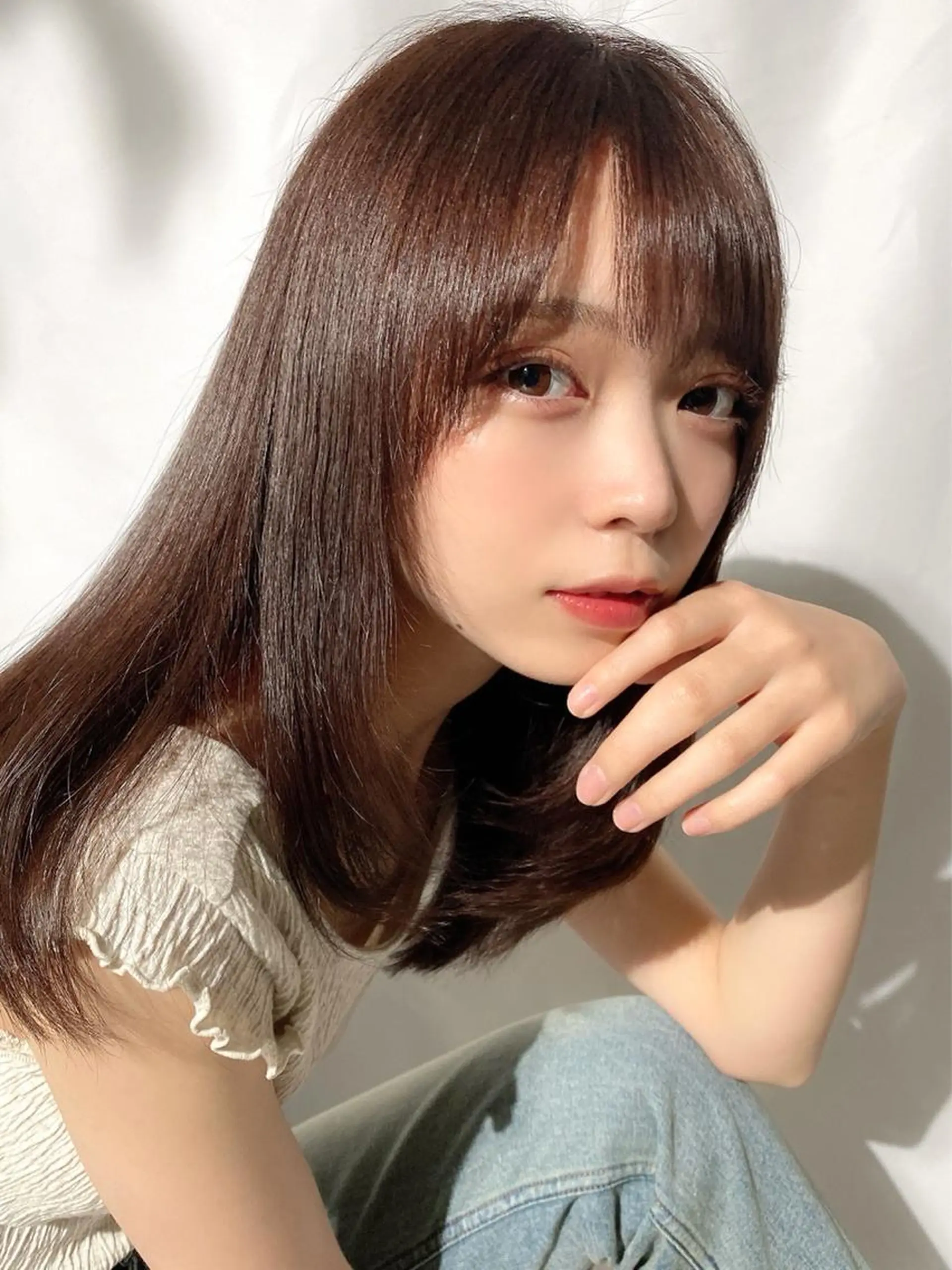 セミロング カラー ベージュカラー ブラウンカラー くびれヘア 髪質改善 縮毛矯正 カット ヘアカラー 縮毛矯正 トリートメント 🧡くびれヘア/前髪 顔周り🧡久原結衣のヘアスタイル