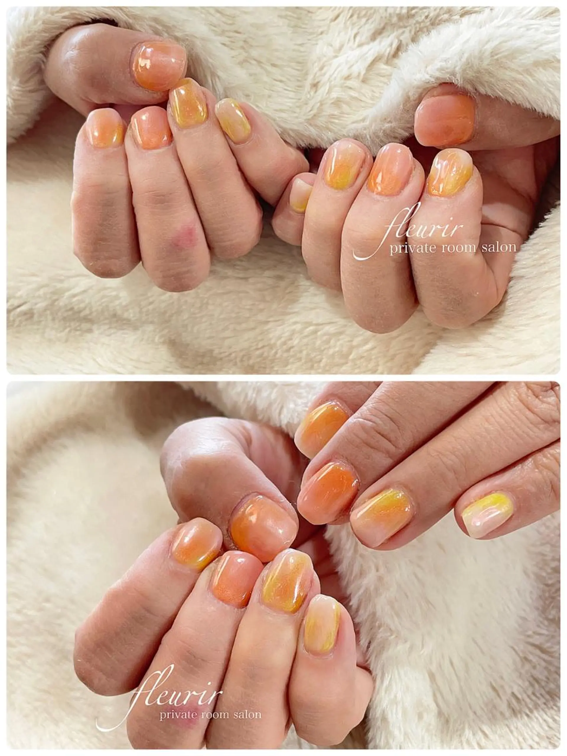 ネイル オレンジ ピンク フルリール 【プライベートサロンのネイルデザイン