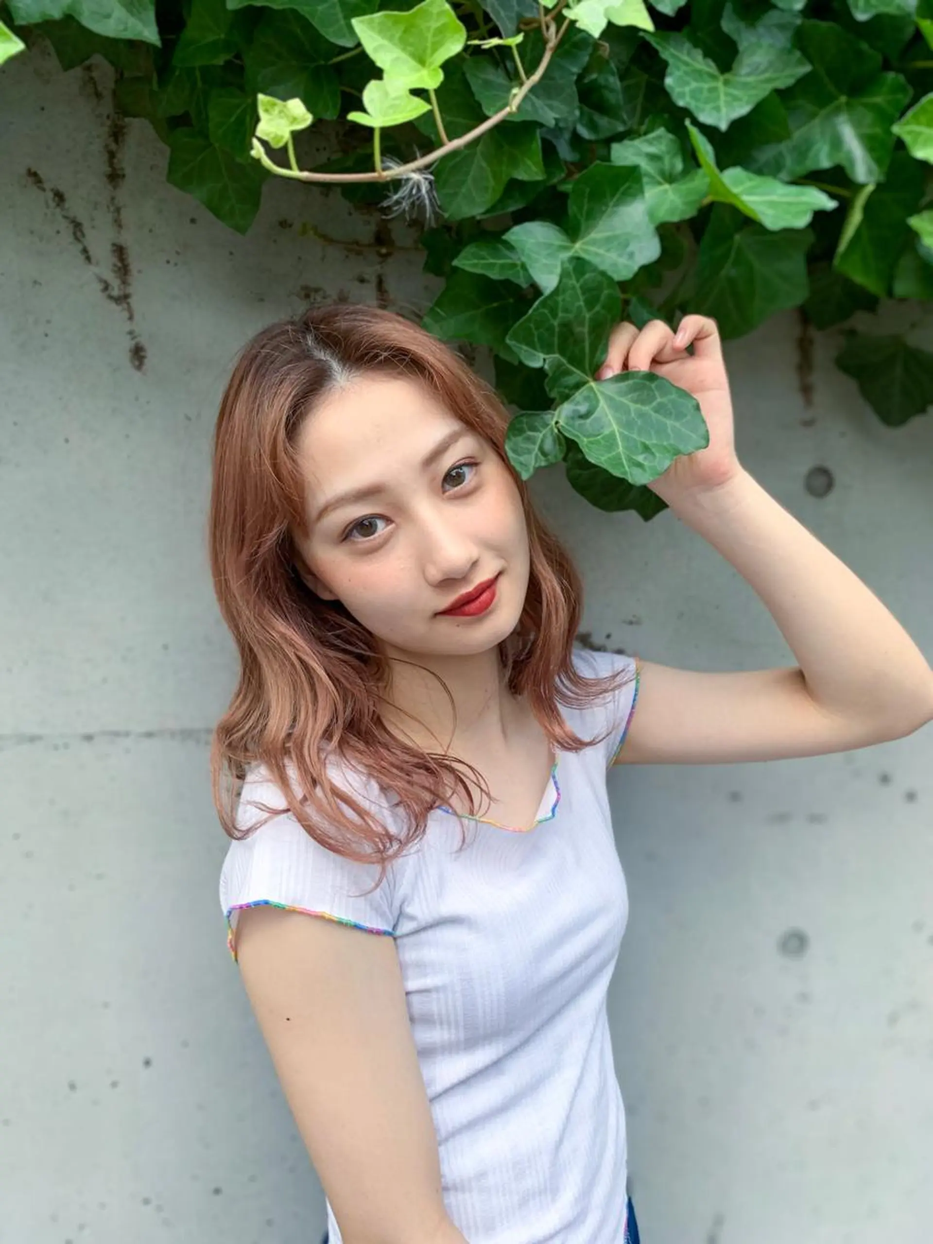 セミロング カラー ヘアアレンジ オレンジ ヘアカラー トリートメント ヘアセット 金子 廉のヘアスタイル