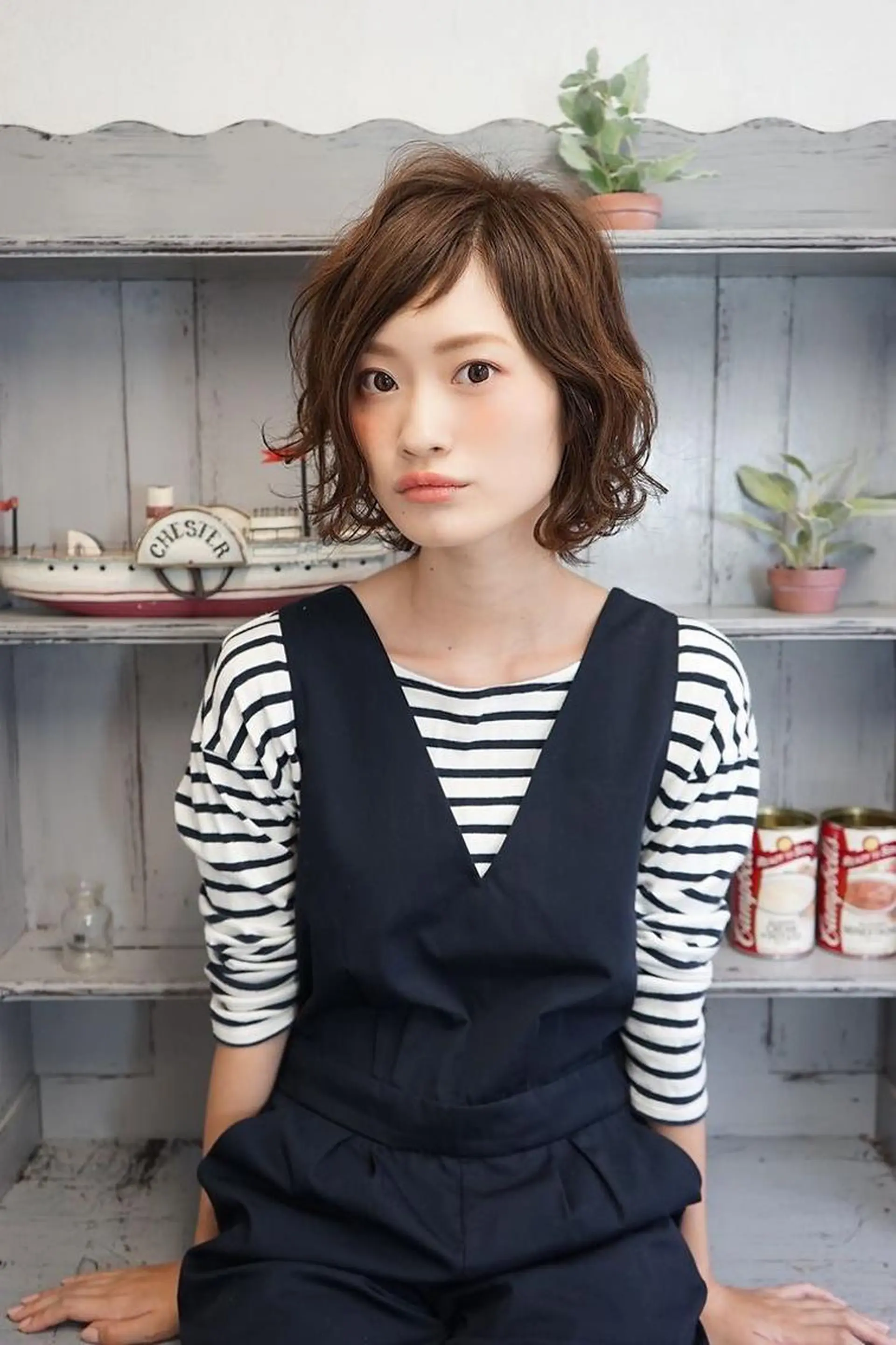 ミディアム カラー パーマ カット パーマ 再現性ショートボブ 木又克美のヘアスタイル