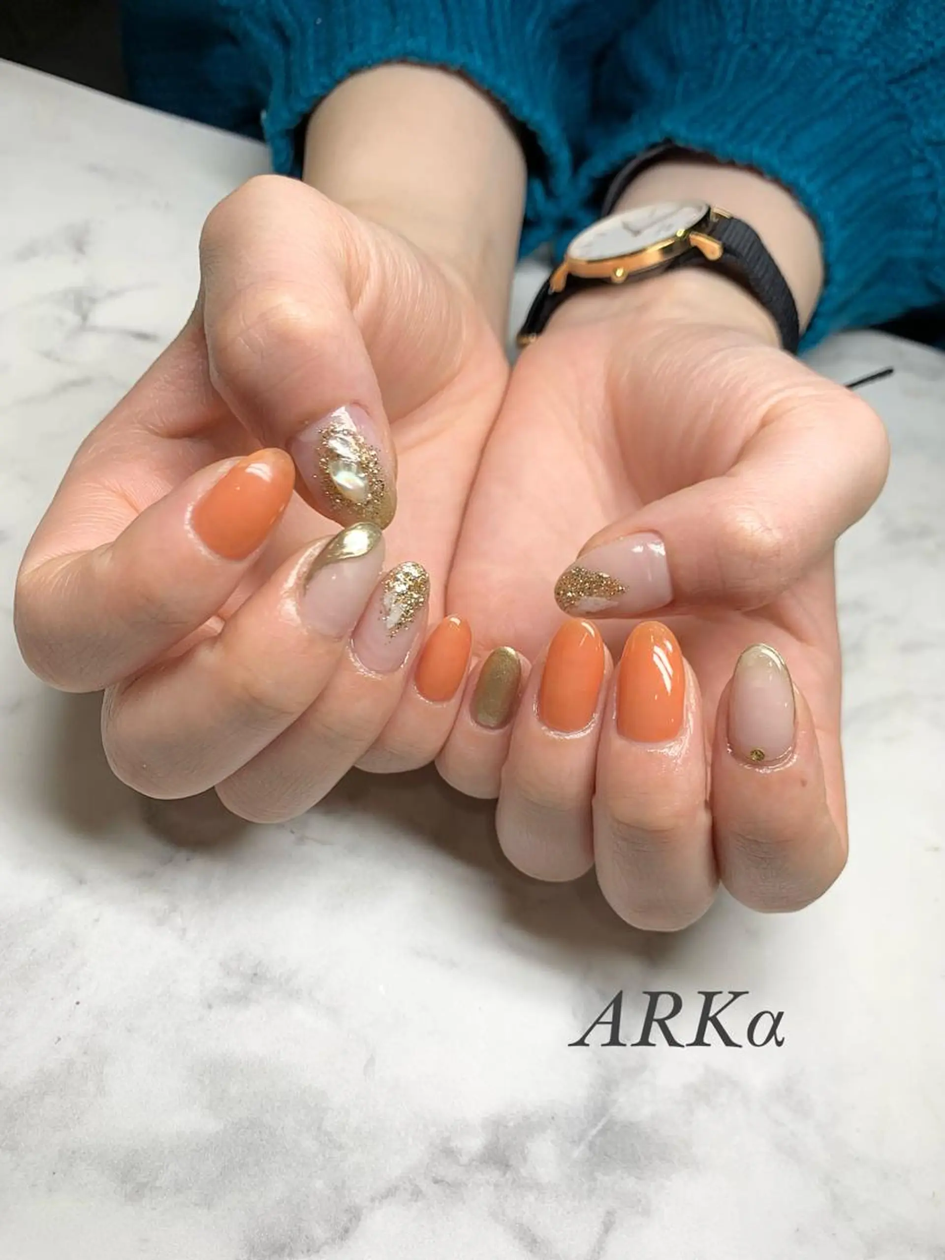 ミディアム ネイル ミラーネイル ハンドネイル Nailsalon ARKαのネイルデザイン