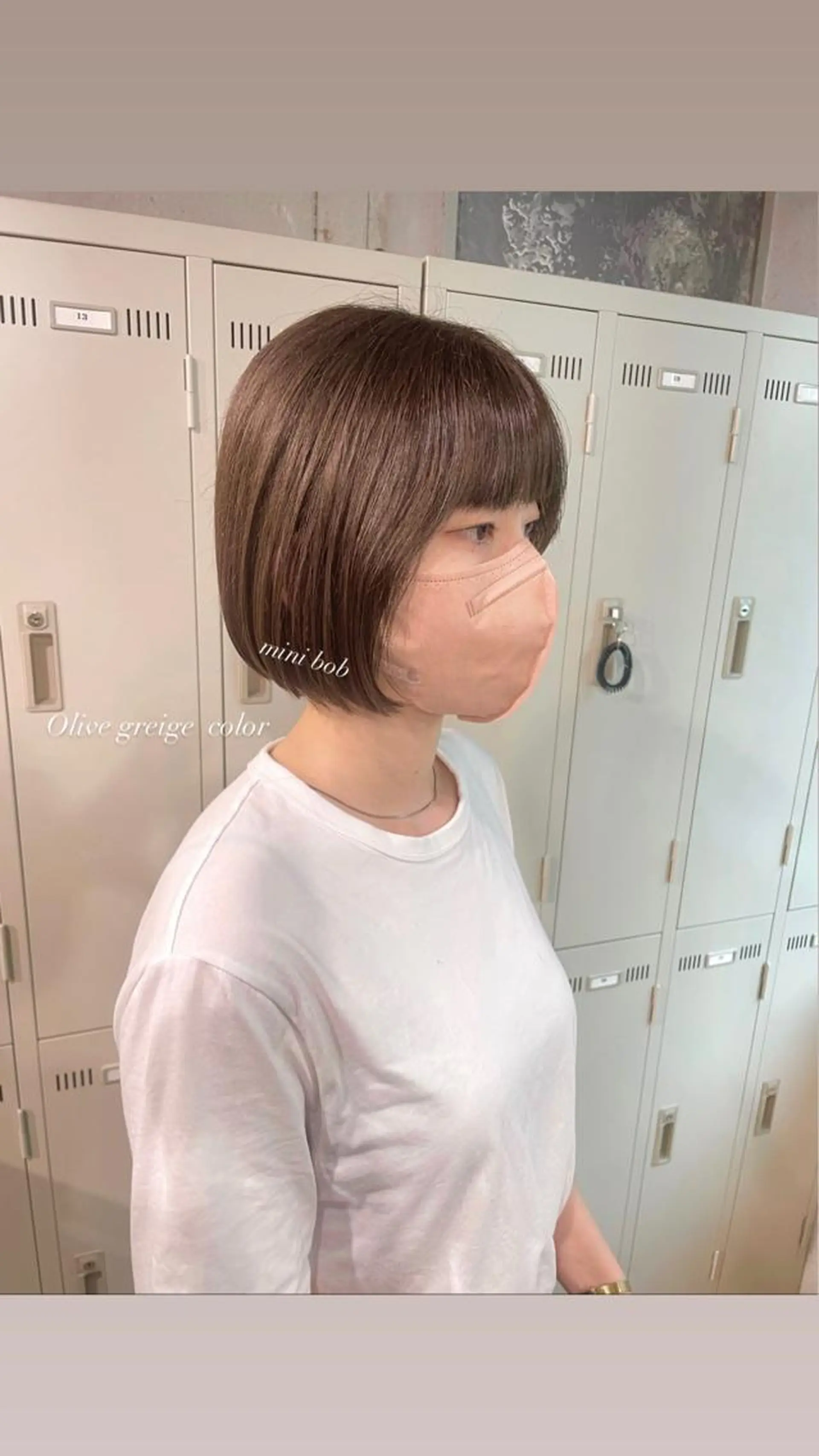 ショート カラー パーマ ヘアアレンジ メンズ キッズ ネイル マツエク・マツパ アイブロウ グレージュ オリーブグレージュ オリーブグレー ボブ 透明感カラー・レイヤ ー🎀amika🎀のヘアスタイル