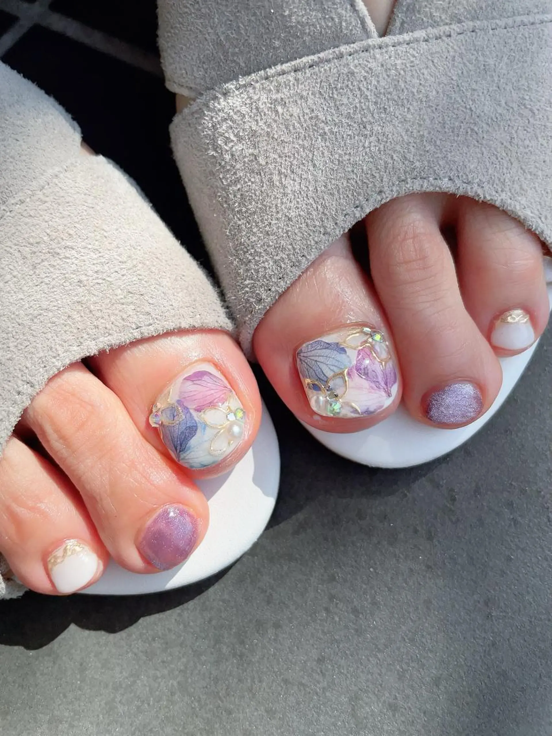 ネイル フラワーネイル フットネイル パープル フットネイル * haruのネイルデザイン