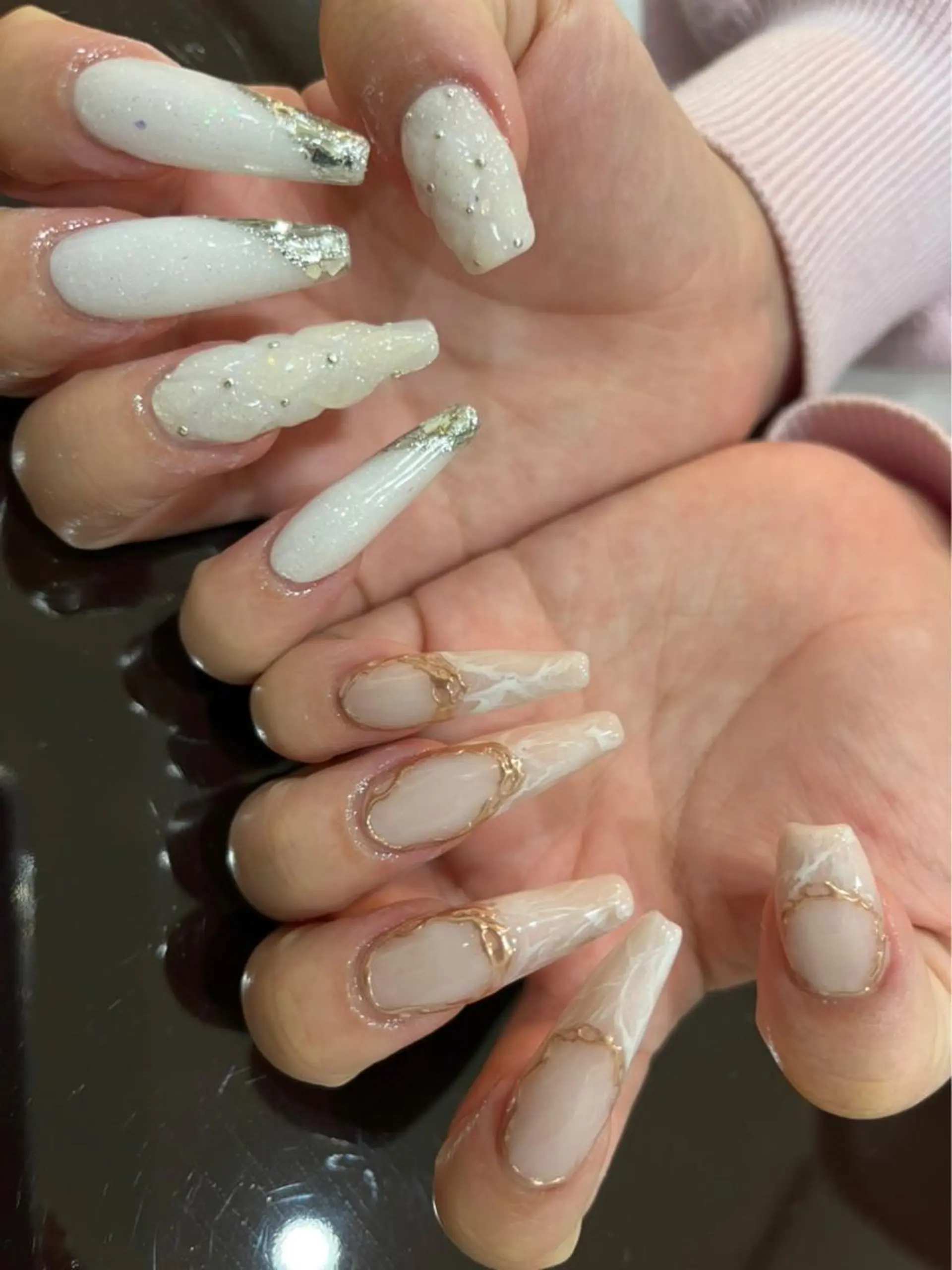 ロング ネイル フレンチネイル ガラスフレンチ ミラーネイル ハンドネイル 《LB》ラブリエ Nail&eyeのマツエク・マツパデザイン