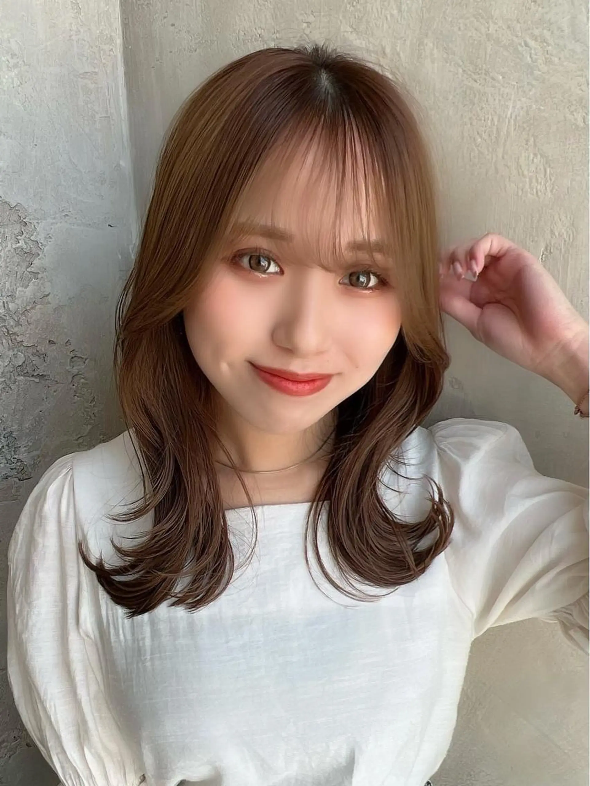 セミロング カラー ベージュカラー ブラウンカラー くびれヘア 髪質改善 トリートメント 🧡くびれヘア/前髪 顔周り🧡久原結衣のヘアスタイル