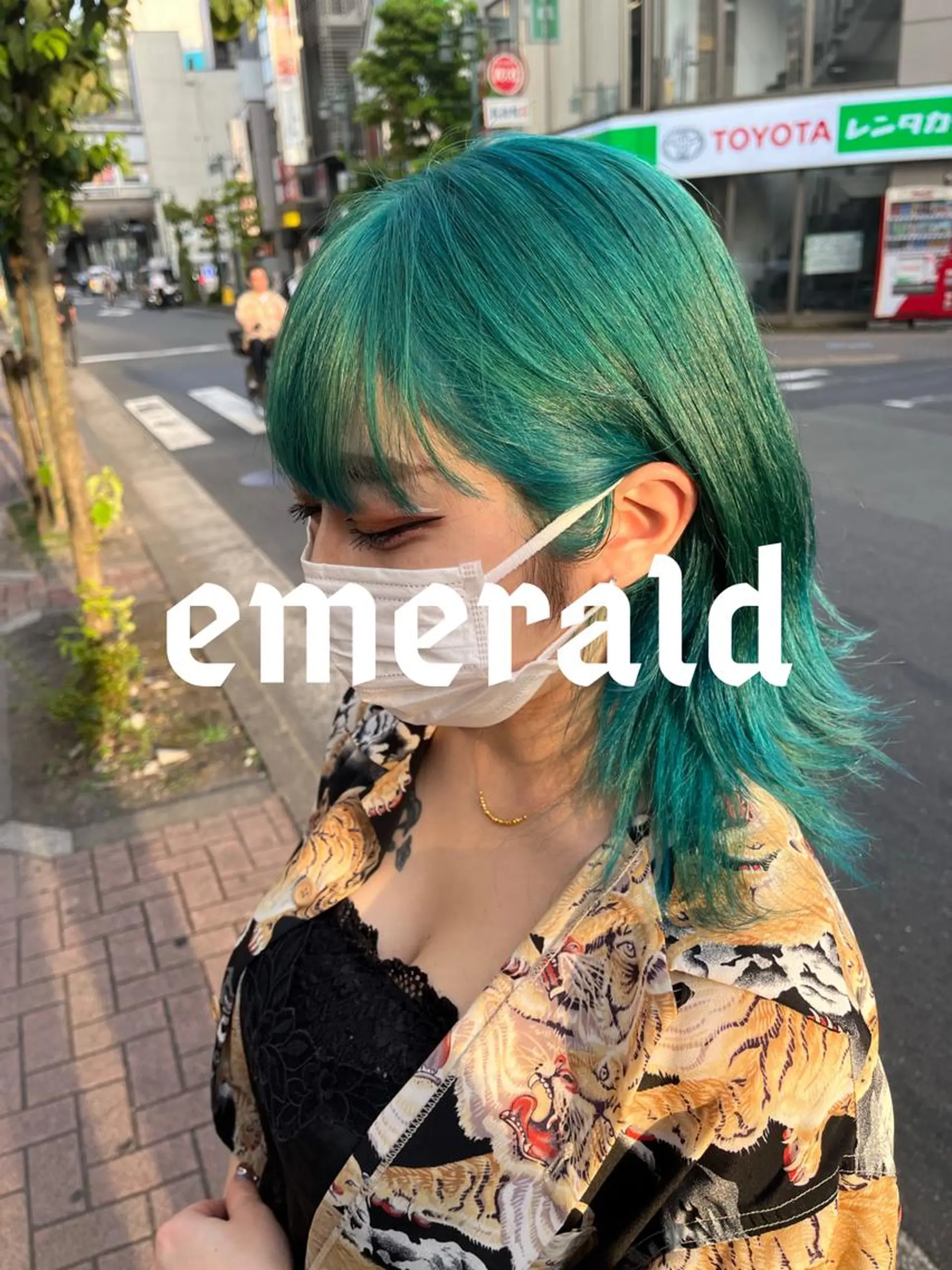 ミディアム カラー ブルーカラー エメラルドグリーン カット ヘアカラー トリートメント 🥇メンズパーマ /縮毛矯正/木村神心のヘアスタイル