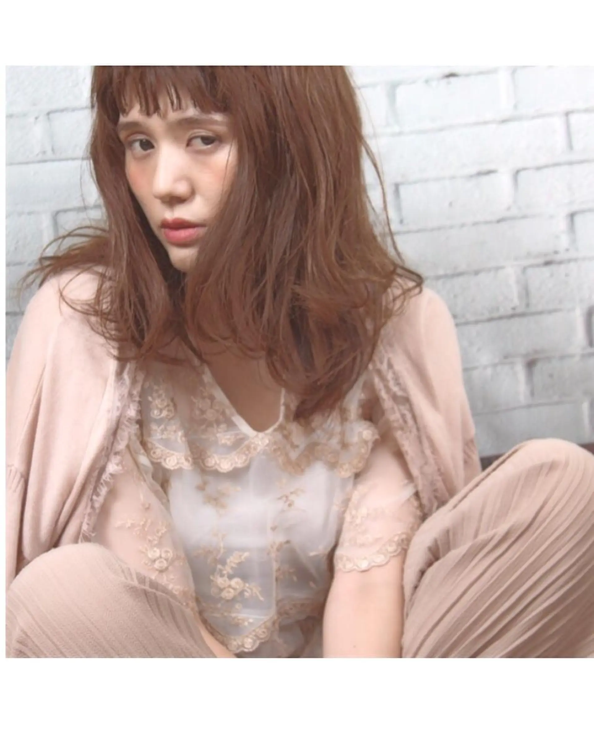 ミディアム セミロング ロング カラー パーマ 江原 彩華のヘアスタイル