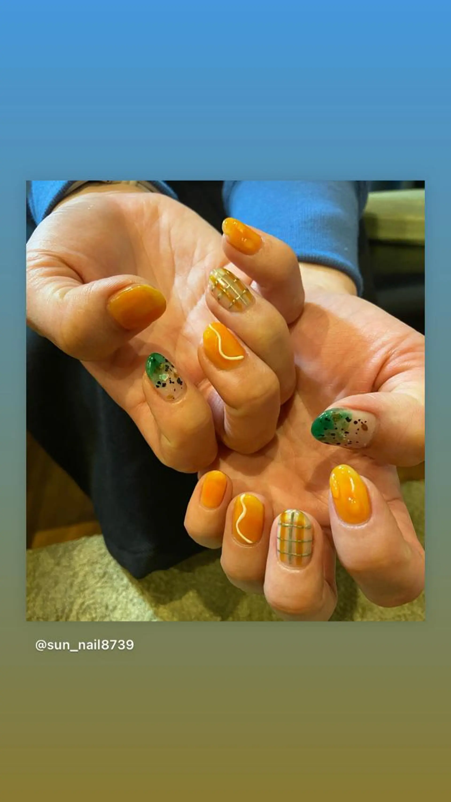 ネイル アートネイル グリーン メンズネイル オレンジ . unffのネイルデザイン
