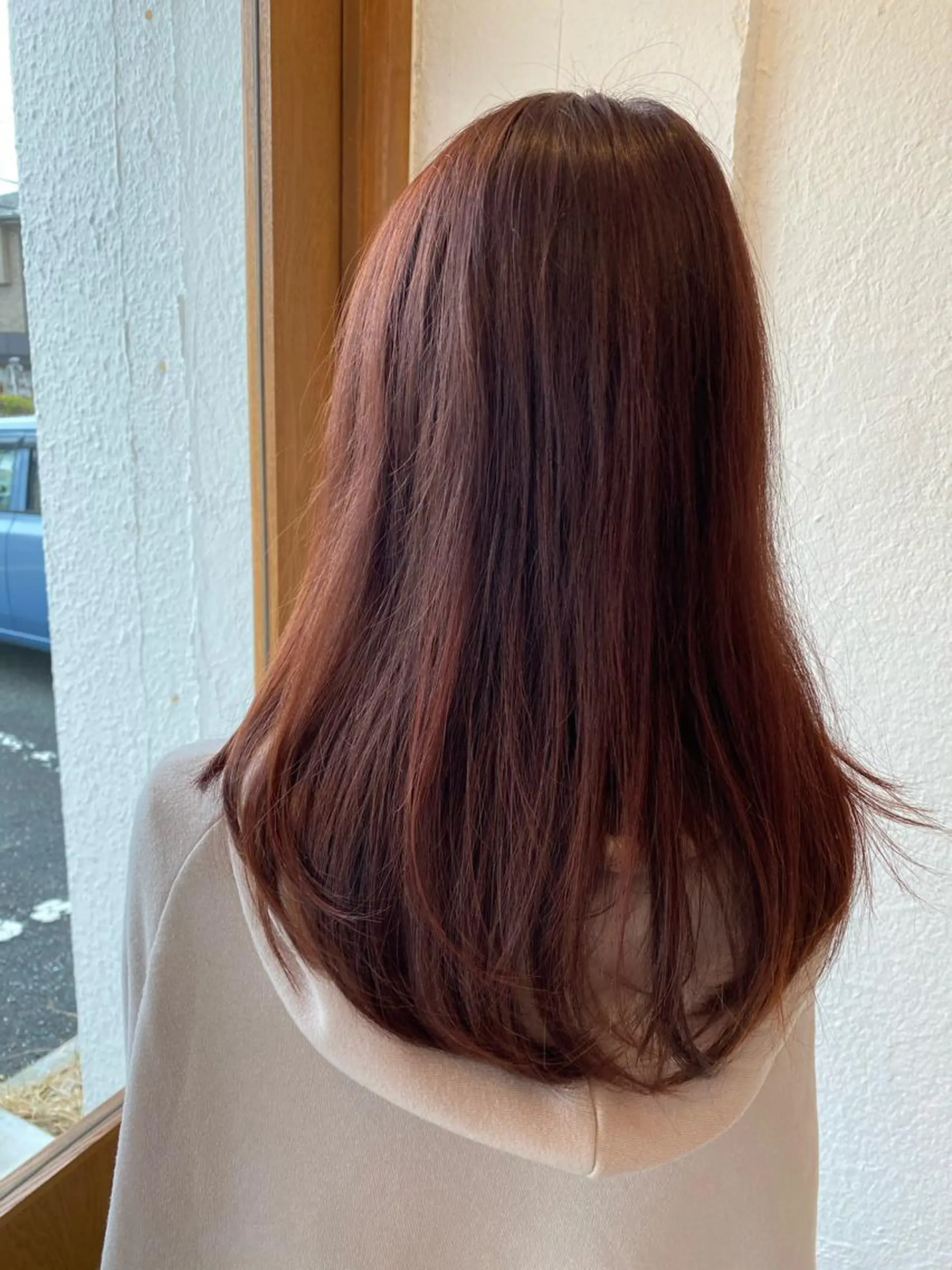 セミロング カラー ブラウンカラー レッドカラー レッドブラウン ヘアカラー 入江 志穂のヘアスタイル