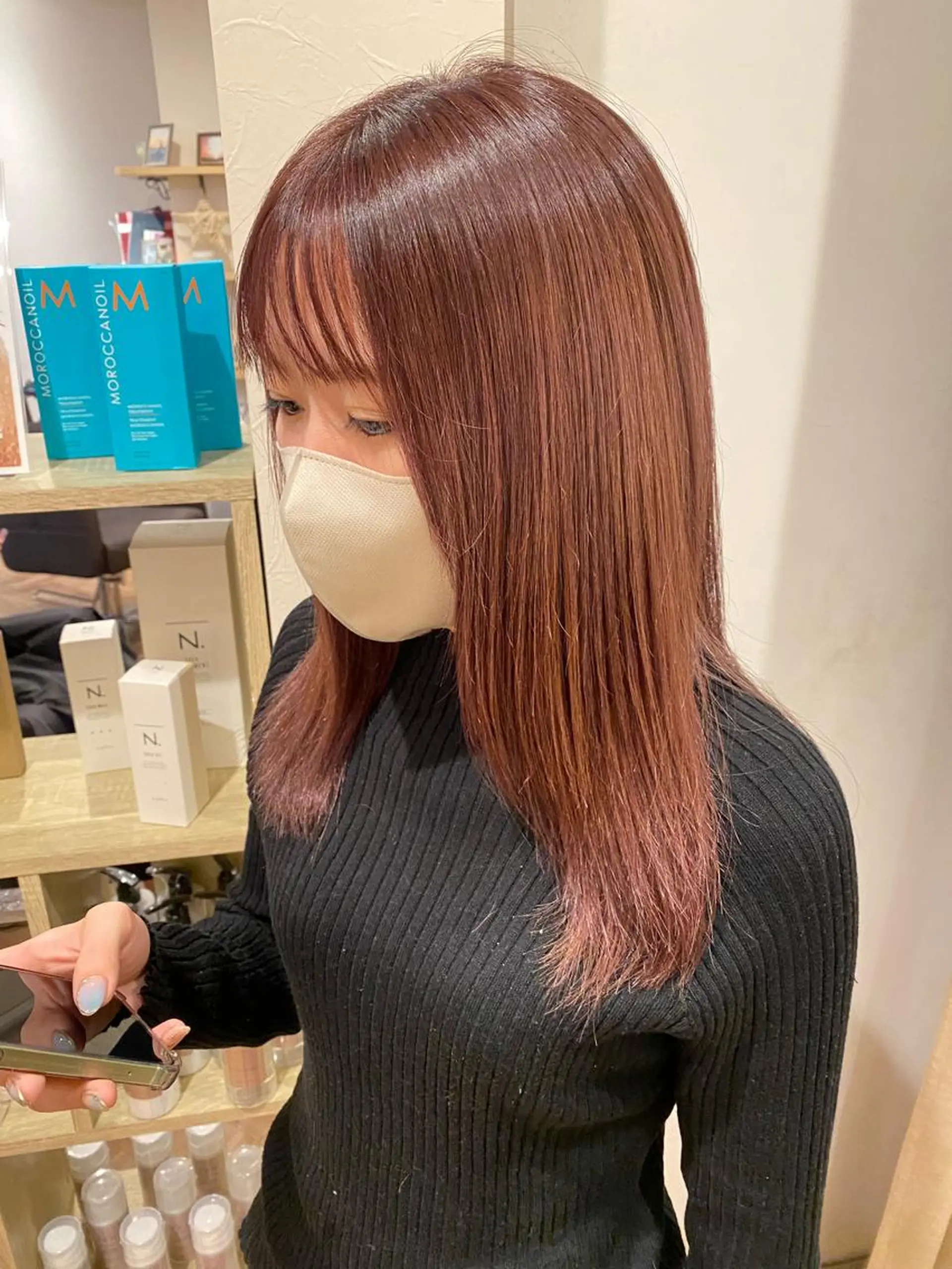 セミロング カラー 韓国ヘア顔周りカット 艶髪ベージュtamaのヘアスタイル