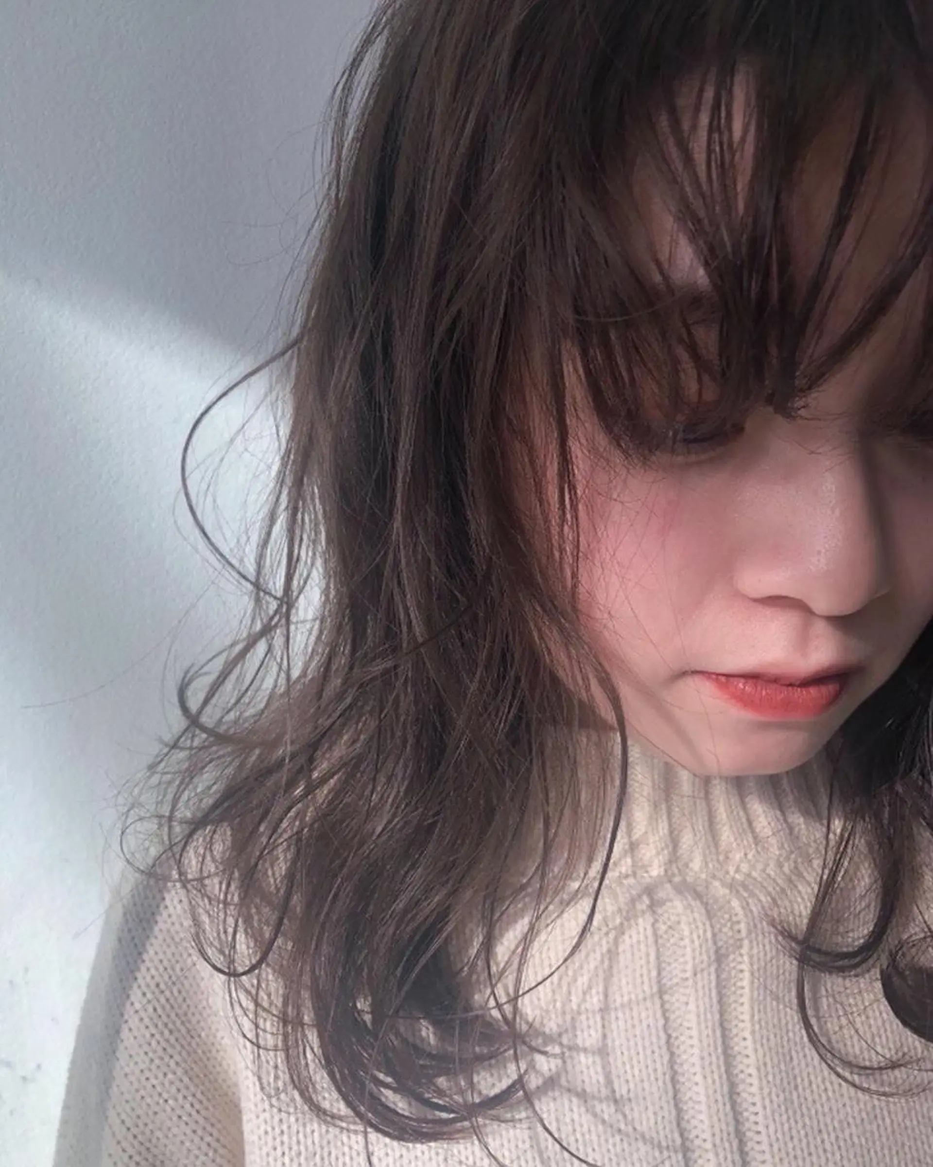 ミディアム 切りっぱなしボブ/ 暖色カラー/なつみのヘアスタイル