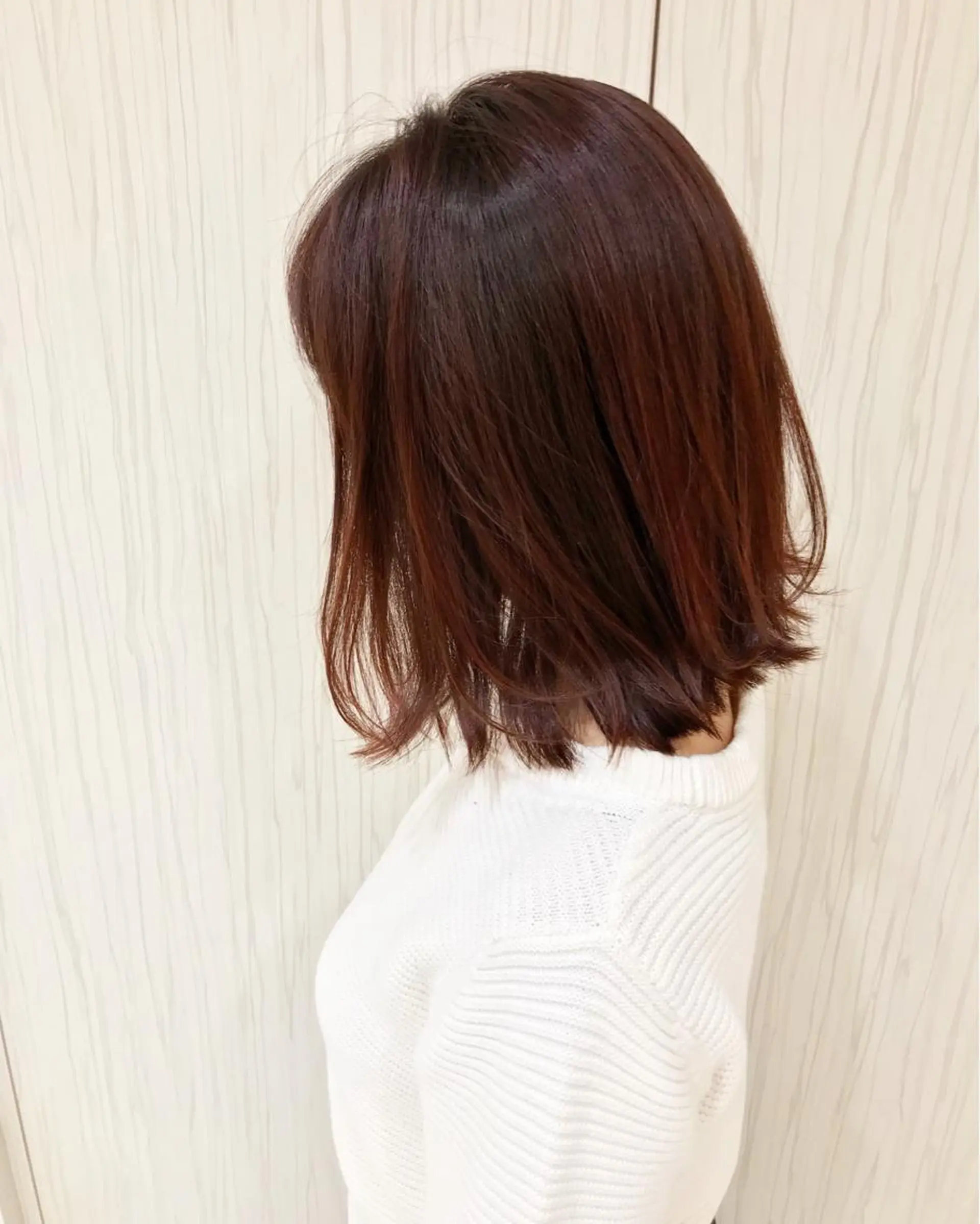 ミディアム レッドブラウン ボブ 外ハネヘア hair teria ryu 大塚のヘアスタイル