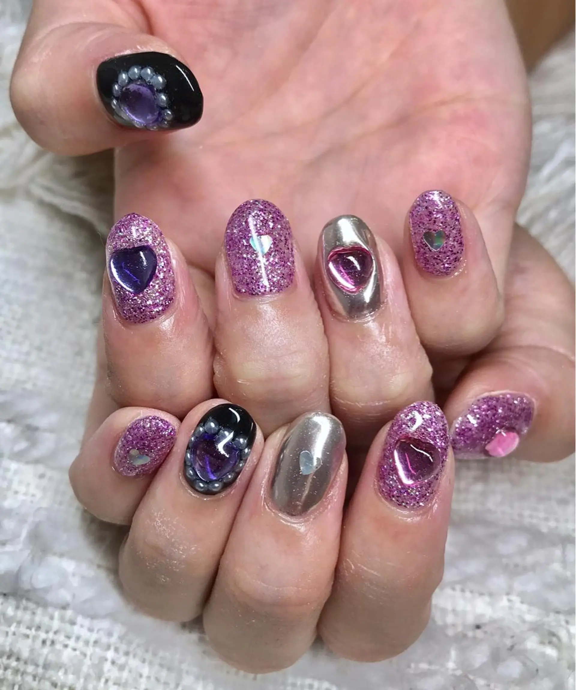 ショート ネイル マツエク・マツパ ハート ラメ(グリッター) nail&eye Aoのマツエク・マツパデザイン