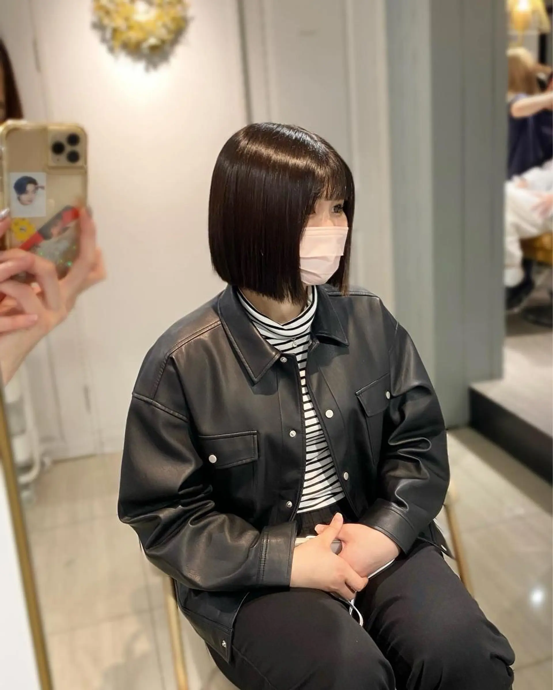 ショート パーマ アッシュ ボブ くびれヘア 顔周りカット ハイライト 縮毛矯正 トリートメント 韓国風レイヤーカット 💎髪質改善"yuiのヘアスタイル