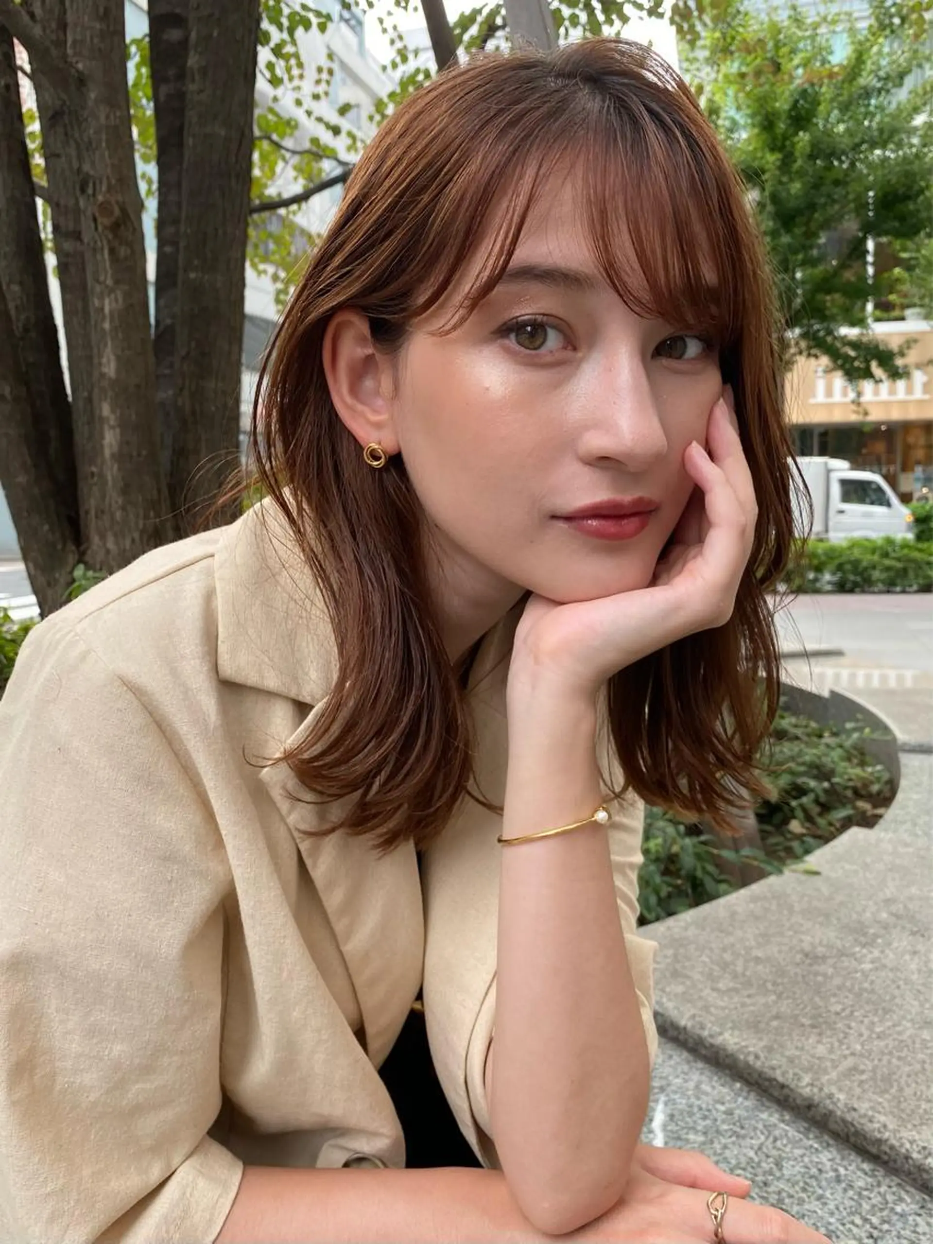 ミディアム カラー ヘアアレンジ ヘアカラー 💎耳ツボジュエリー ×銀座美容室💎のヘアスタイル