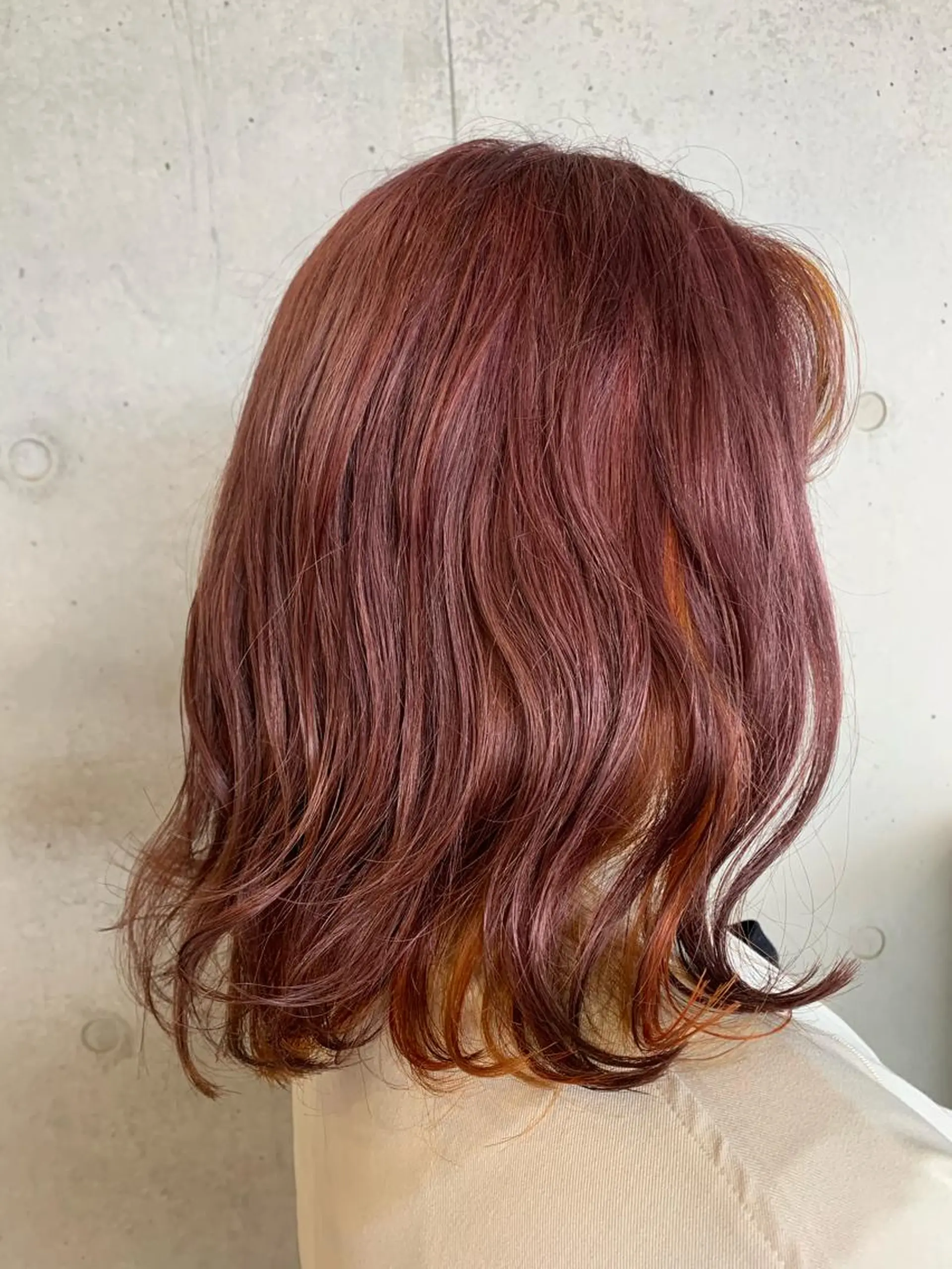 ミディアム カラー インナーカラー オレンジ ピンクカラー イエローカラー 髪質改善/縮毛矯正 ツヤ髪🩷さつきのヘアスタイル