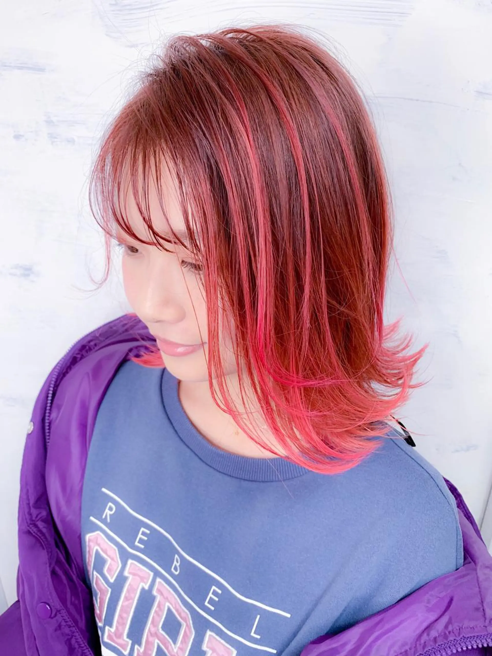 ミディアム カラー アディクシーカラー バレイヤージュ ブリーチ 透明感カラー ピンクカラー ヘアカラー エクステ BOX mico.のヘアスタイル