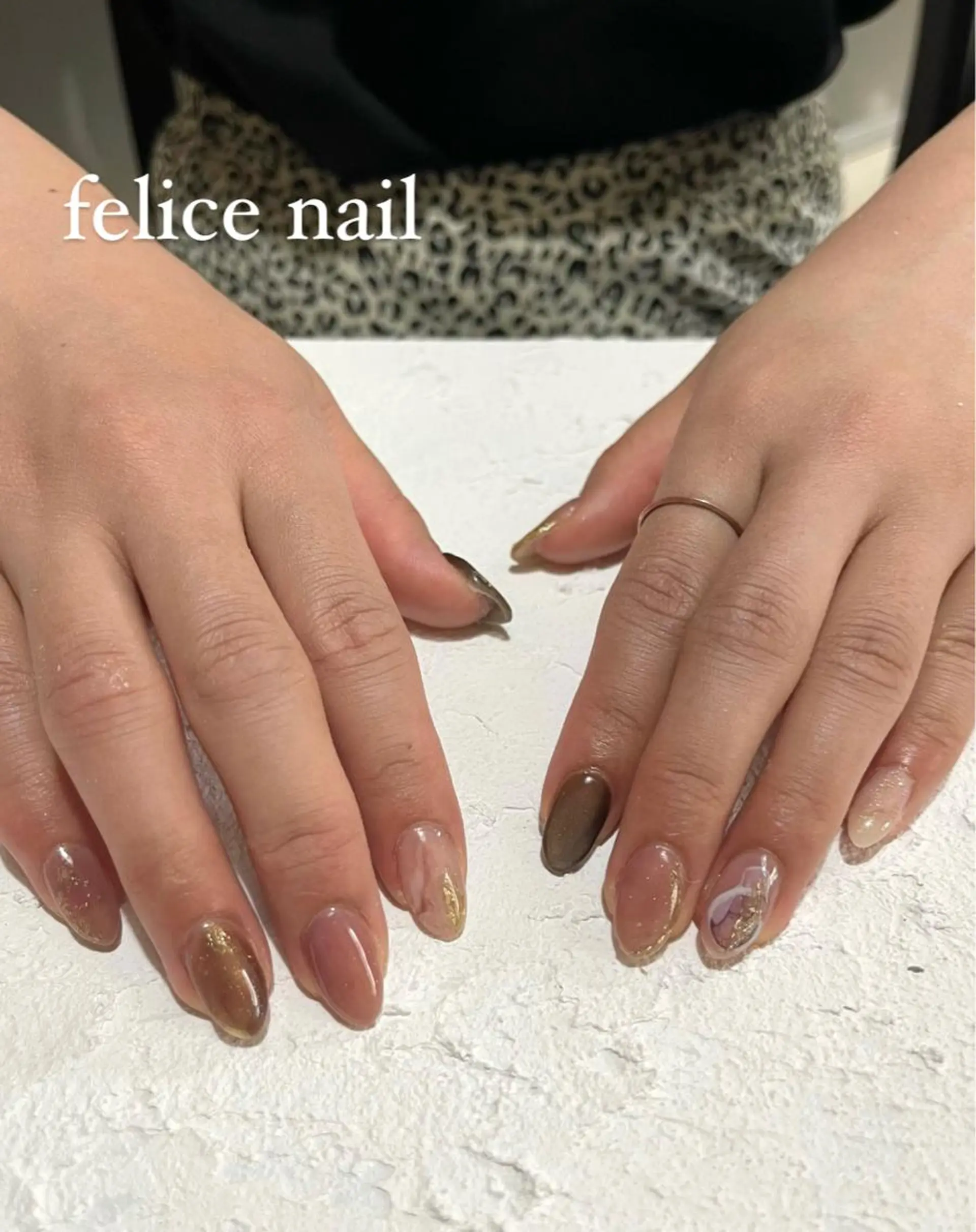 ネイル オーロラネイル ブラウン ジェルネイル マグネットネイル ミラーネイル felice nailのネイルデザイン