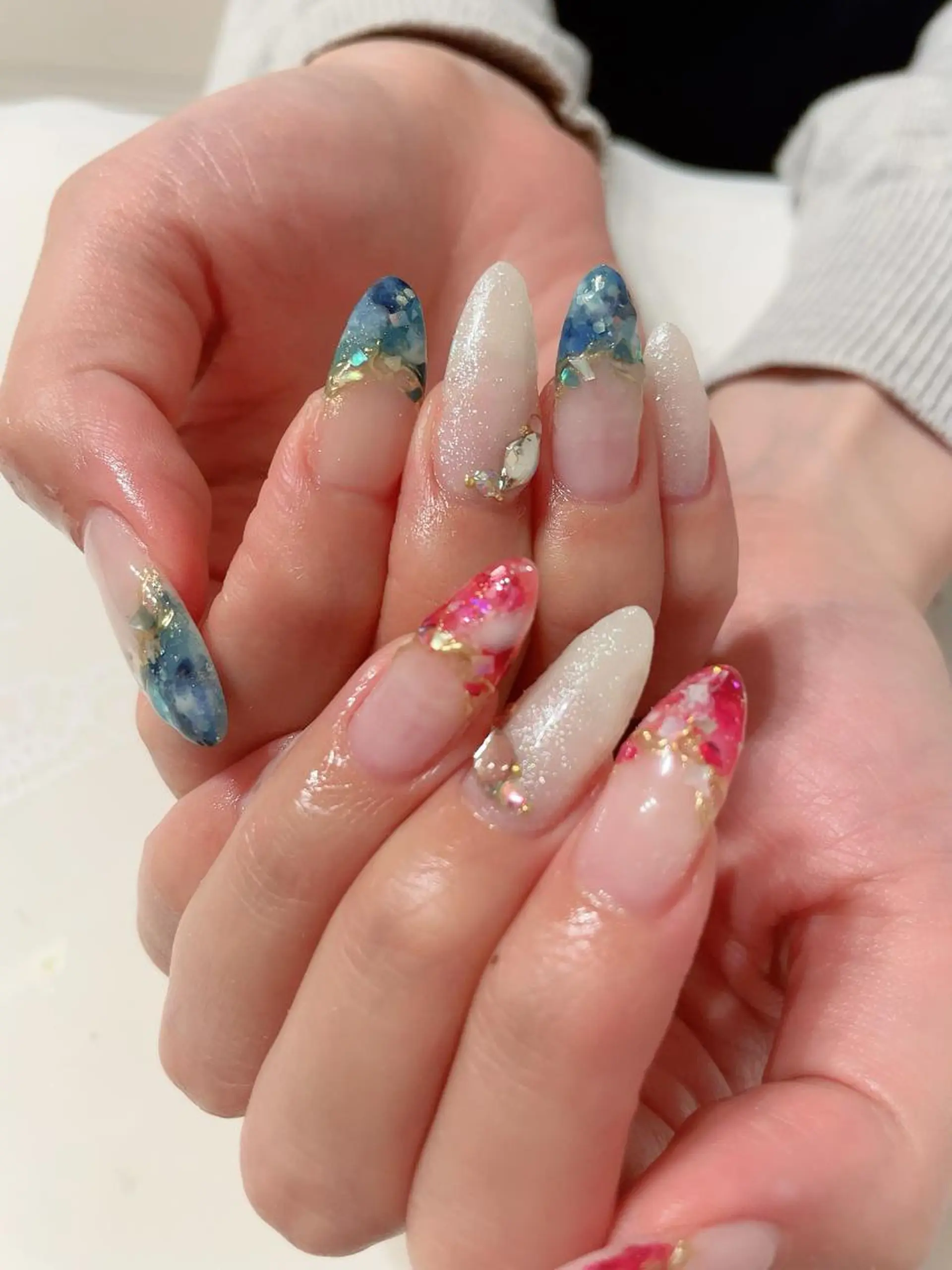 ネイル ブルー フレンチネイル ニュアンスネイル ピンク ハンドネイル * haruのネイルデザイン