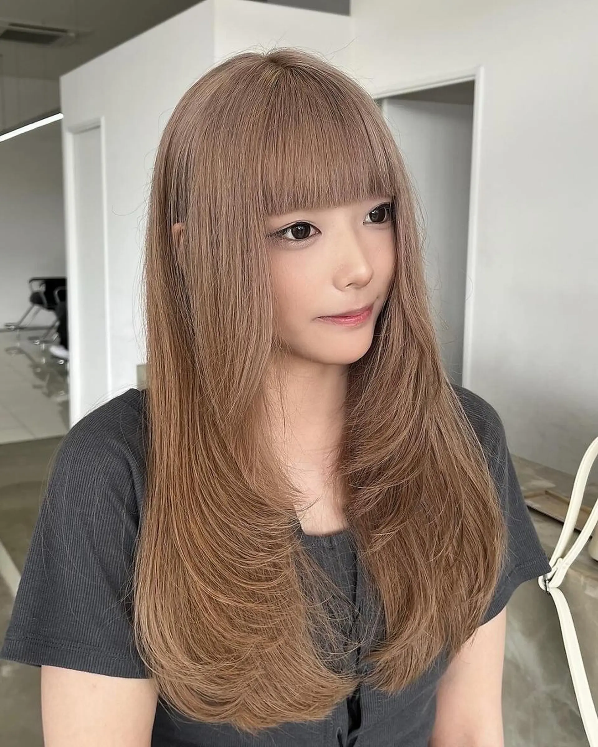 ロング ボブ ハイライト 髪質改善 韓国風ヘア レイヤーカット ヘアカラー Nought etre 西金沢のヘアスタイル
