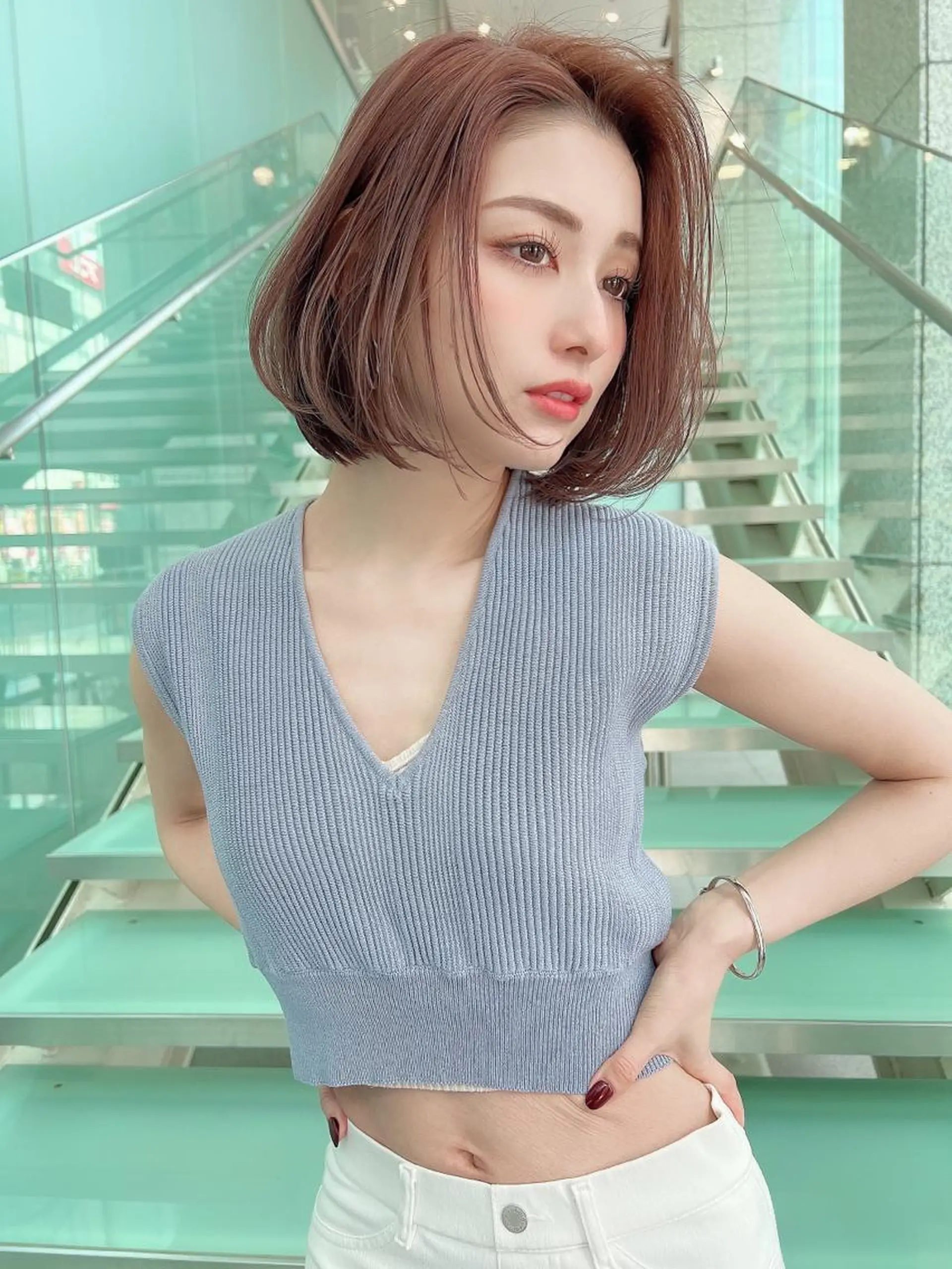 ミディアム カラー バレイヤージュ ブリーチ ケアブリーチ ダブルカラー グラデーションカラー 美髪/カラー 美容院🌈渡辺隼也のヘアスタイル