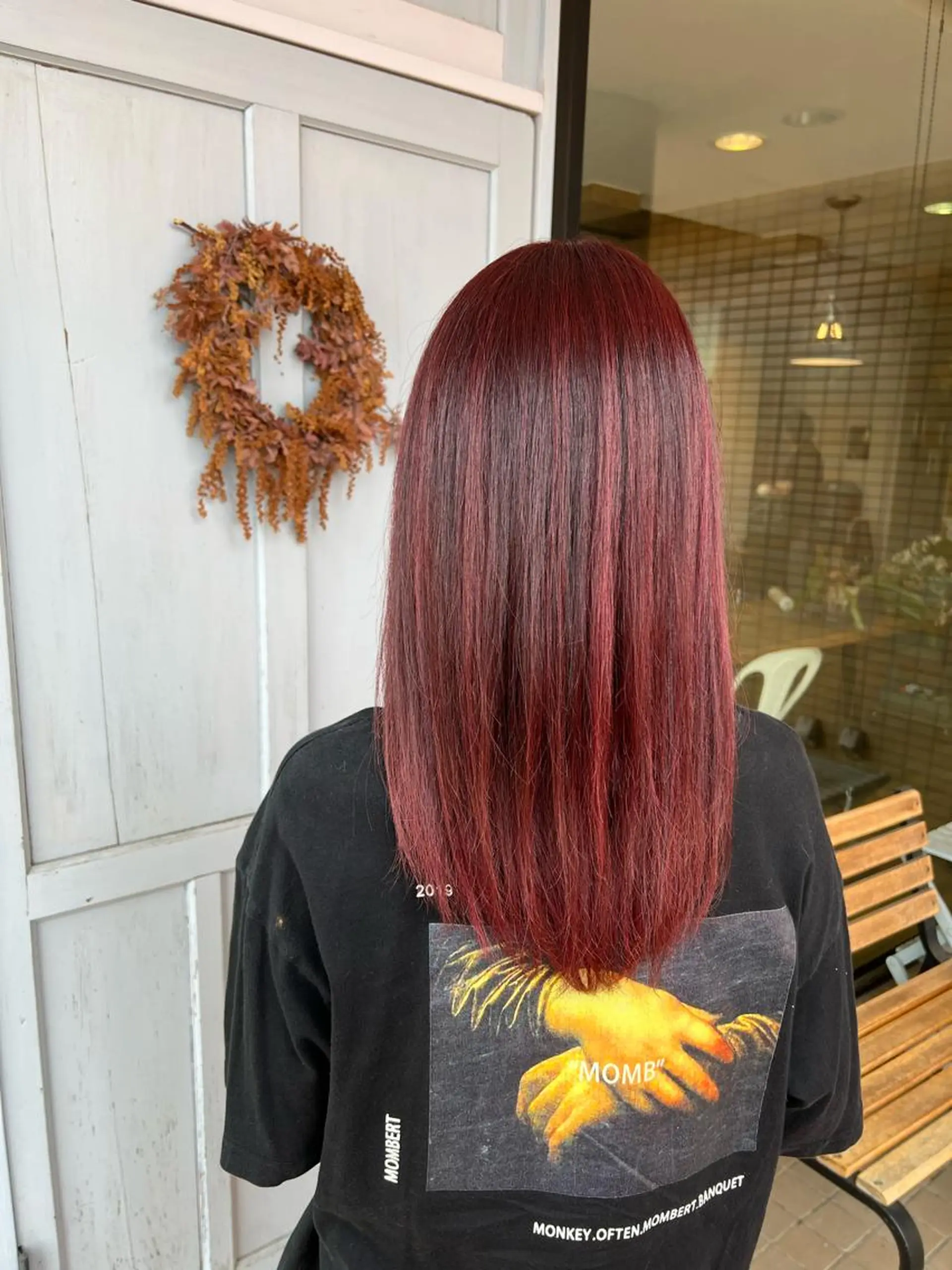 セミロング カラー ピンクカラー レッドカラー ヘアカラー トリートメント 堀 望美のヘアスタイル