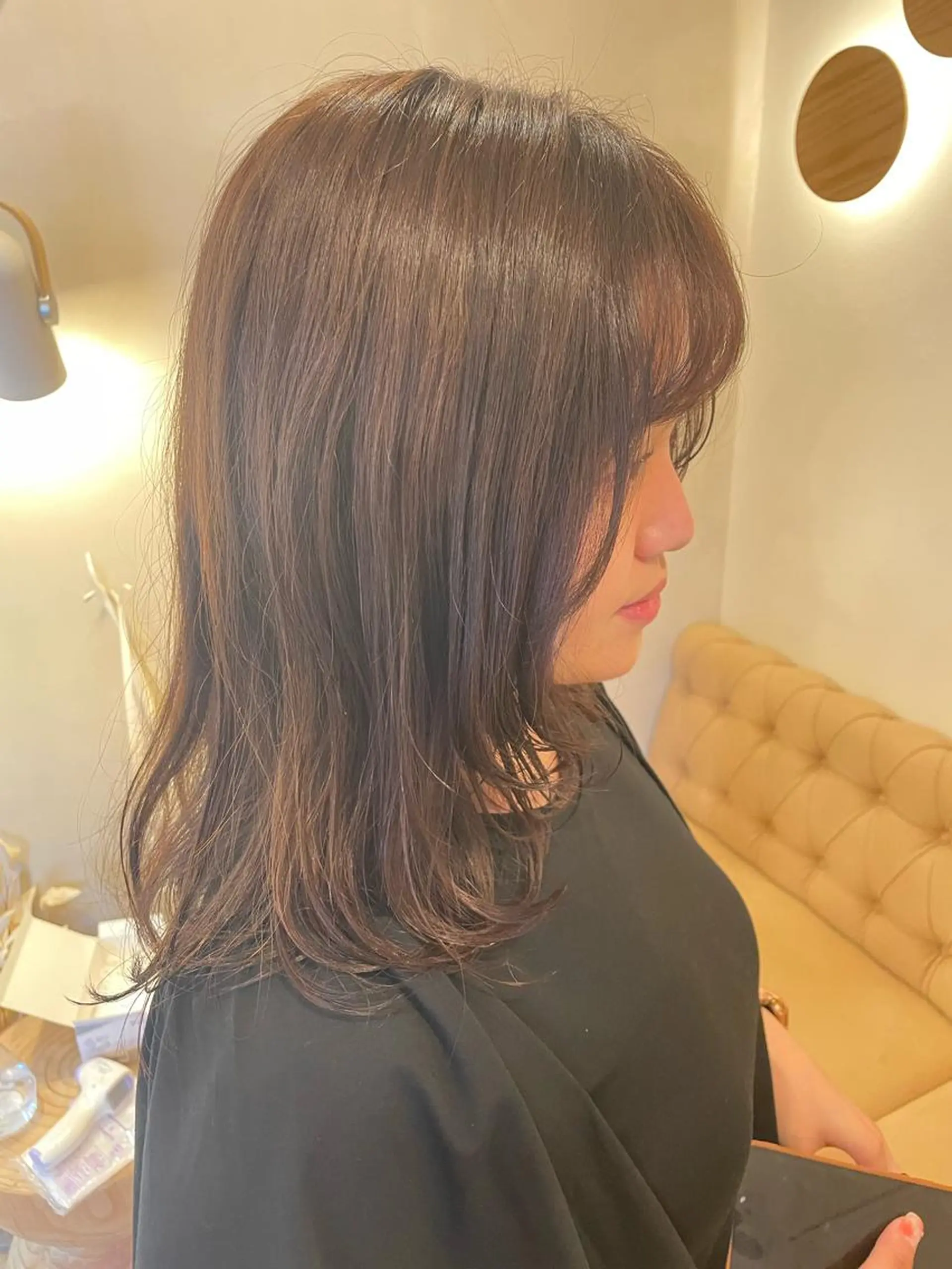 セミロング ミルクティ/ピンク/ レイヤー/yuriaのヘアスタイル