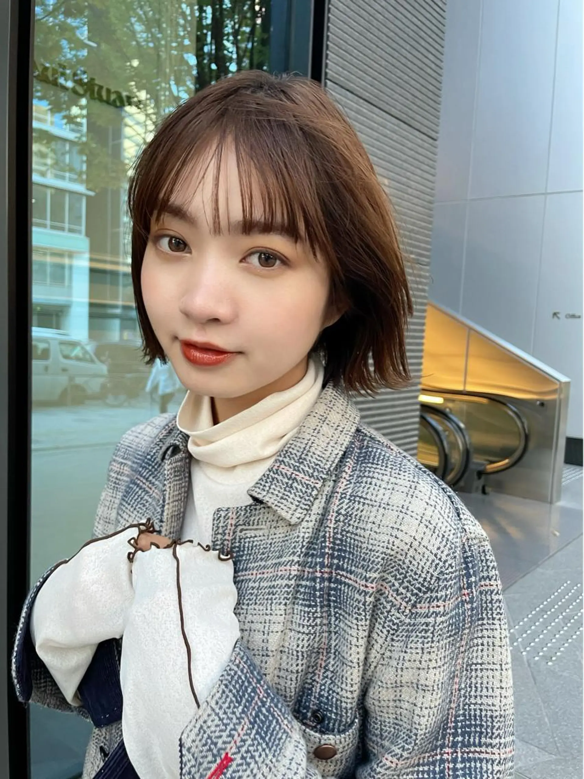 ショート ボブ くびれヘア シースルーバング 結べるレイヤーボブ くびれLady表参道のヘアスタイル