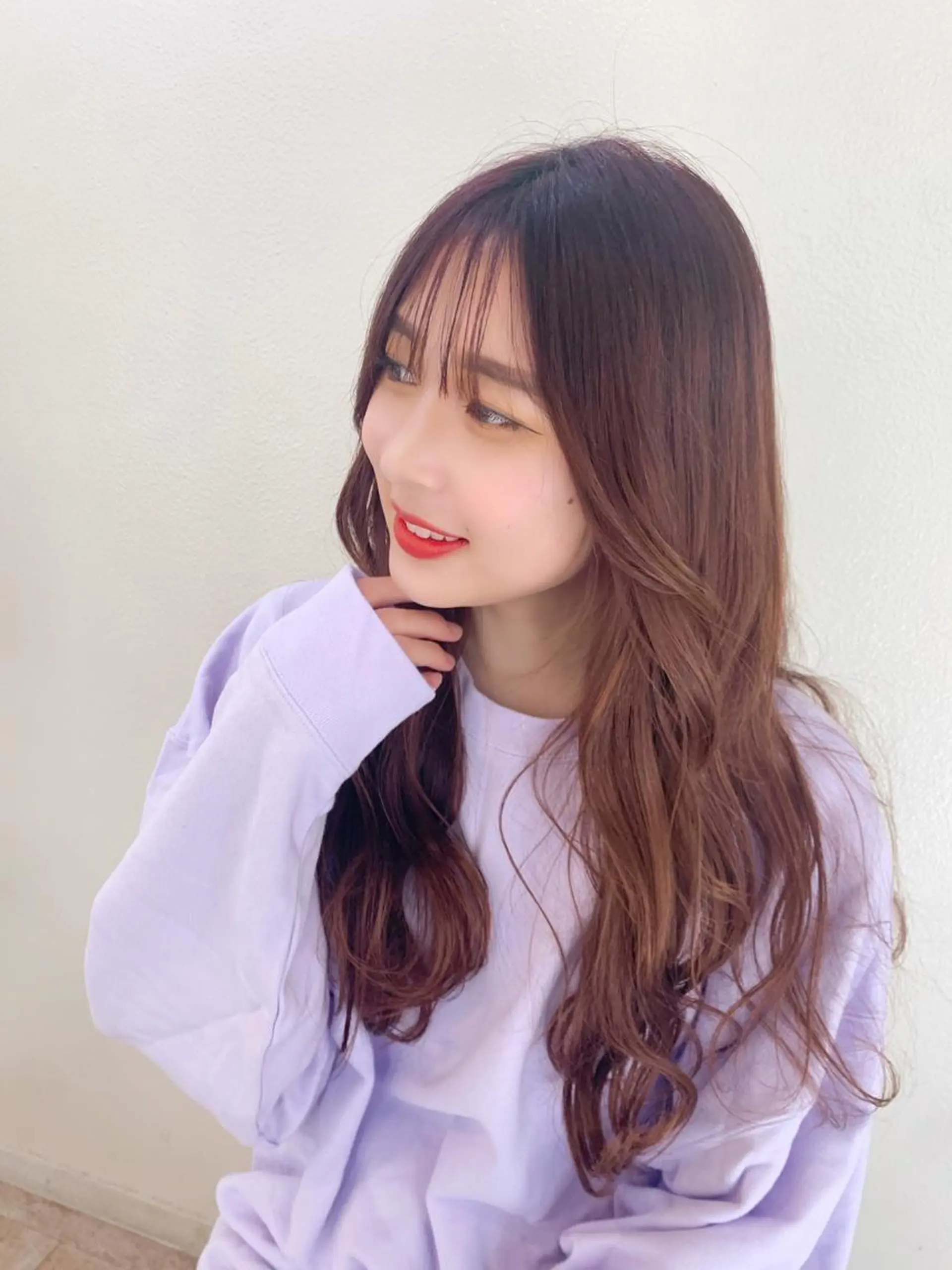 ロング カラー ベージュカラー ピンクカラー ピンクベージュ 韓国風ヘア オルチャンヘア カット ヘアカラー 藤間 帆乃夏（とうまほのかのヘアスタイル