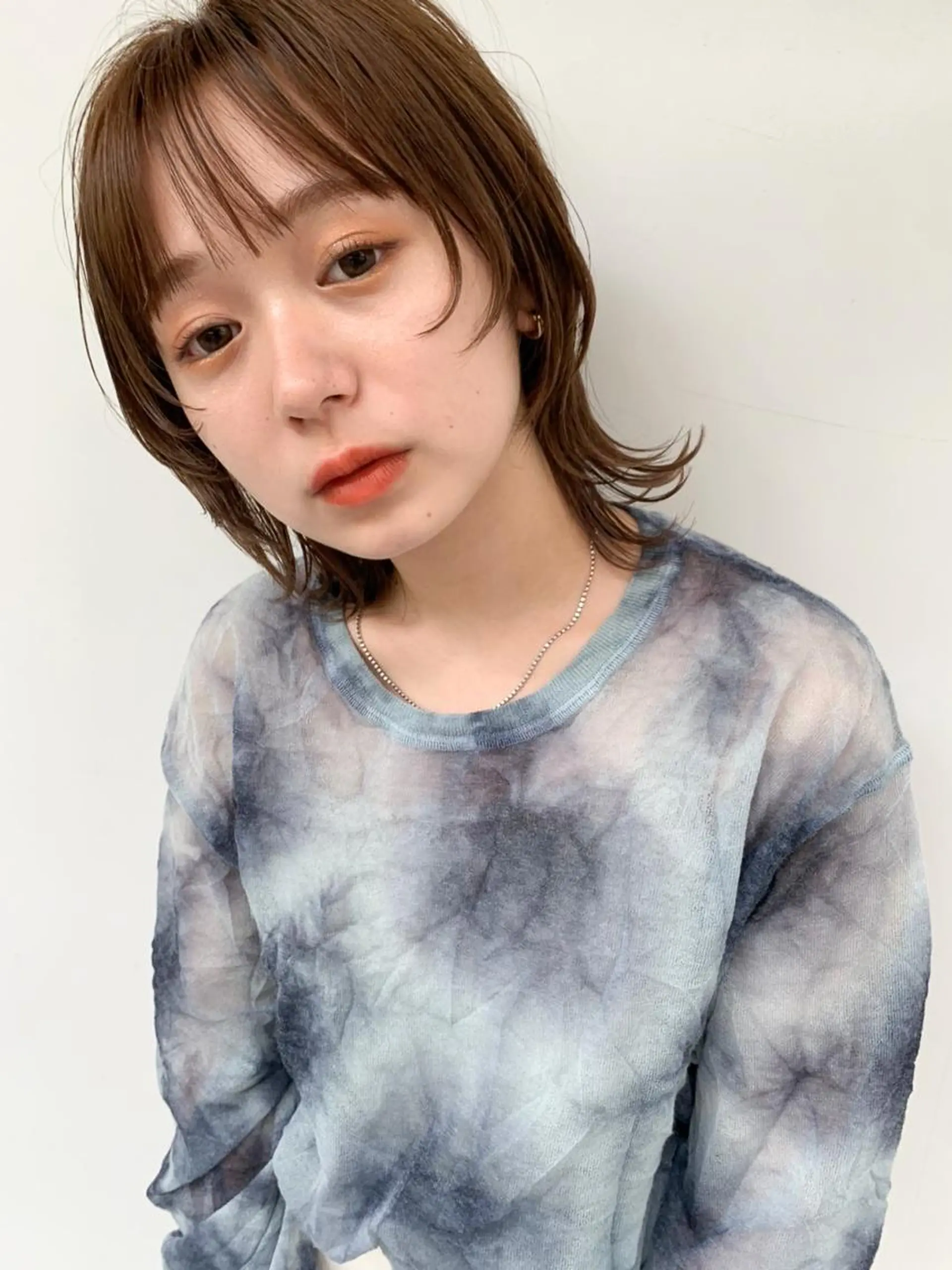 ミディアム パーマ カラー ショートボブ ミディアムパーマ アディクシーカラー ブリーチ ケアブリーチ カット ヘアカラー トリートメント CEINE OURのヘアスタイル