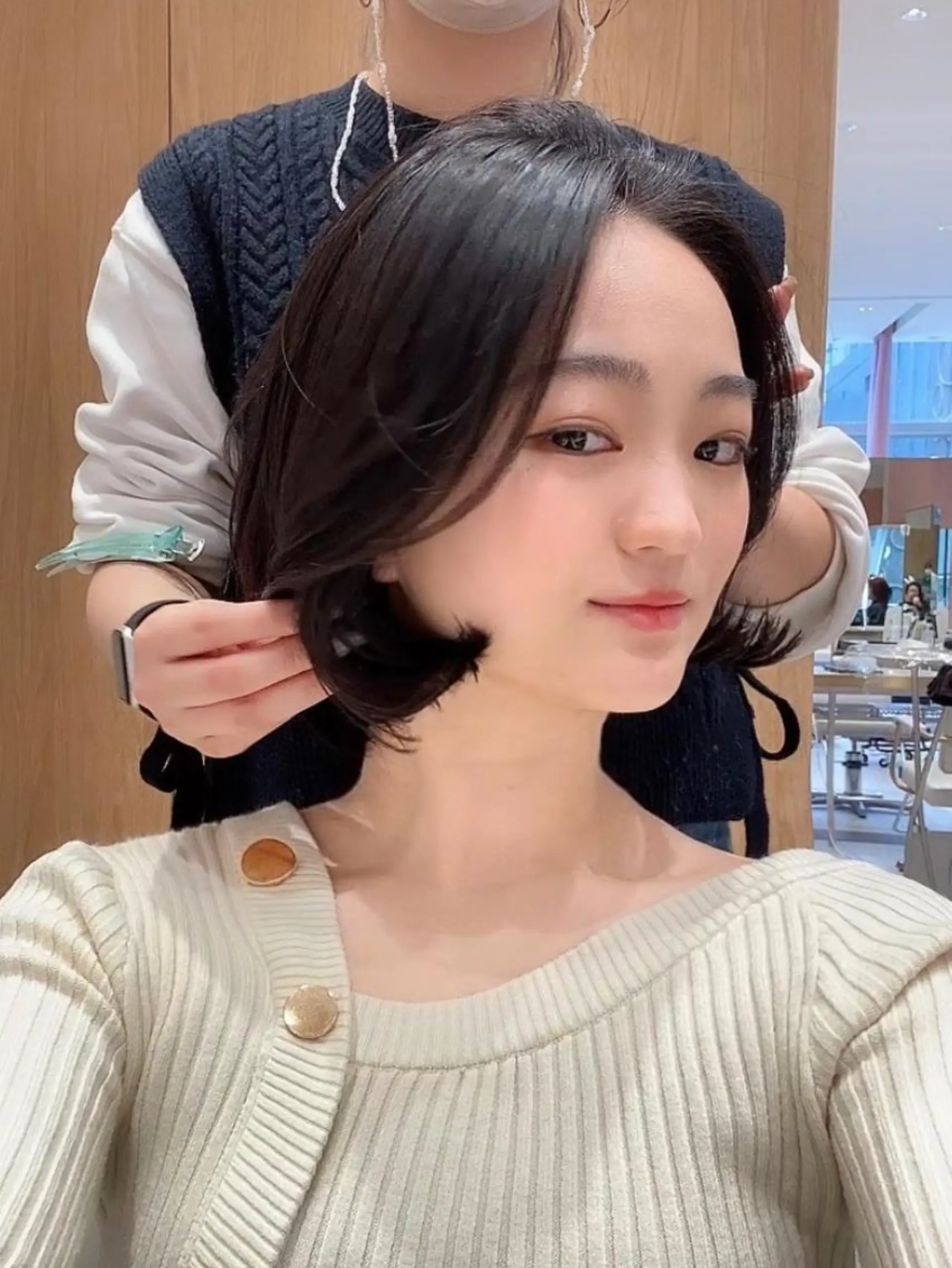 ミディアム カラー パーマ ヘアアレンジ 小野寺瑞希 /最小顔カットのヘアスタイル