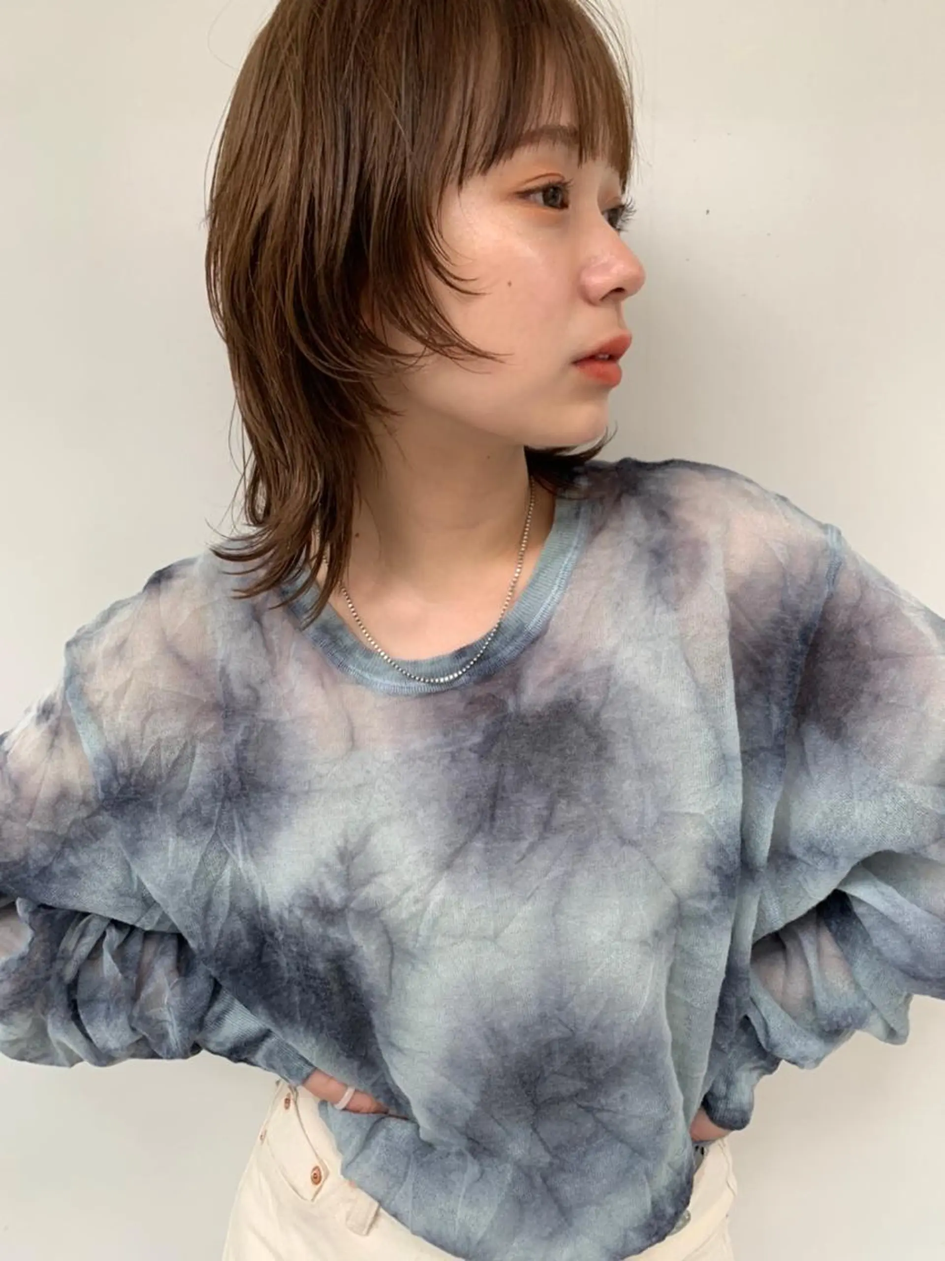 ミディアム パーマ カラー ミディアムパーマ ダブルカラー グラデーションカラー ハイライトカラー イルミナカラー CEINE PATHのヘアスタイル